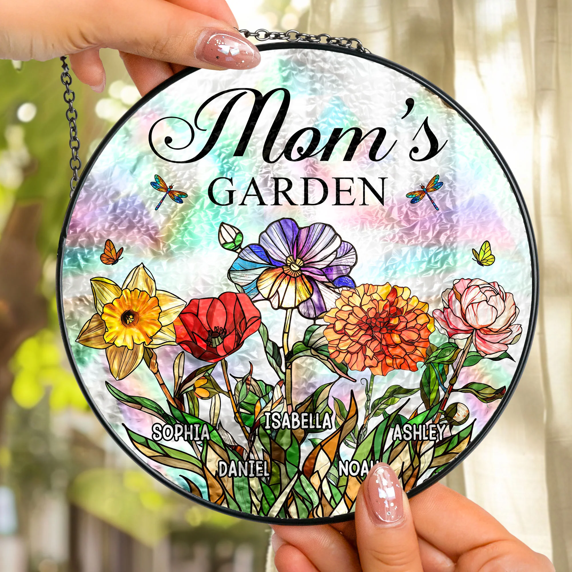 Mom's Garden Custom With Birth Flowers - Personalized Window Hanging Suncatcher - Image 2