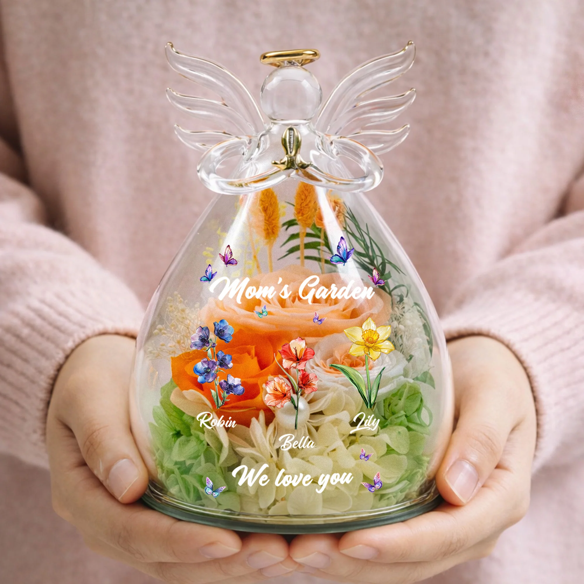 Mom's Garden, Grandma's Garden - Custom Kids' Birth Flower - Personalized Flower In Glass Angel Figurines - Image 6