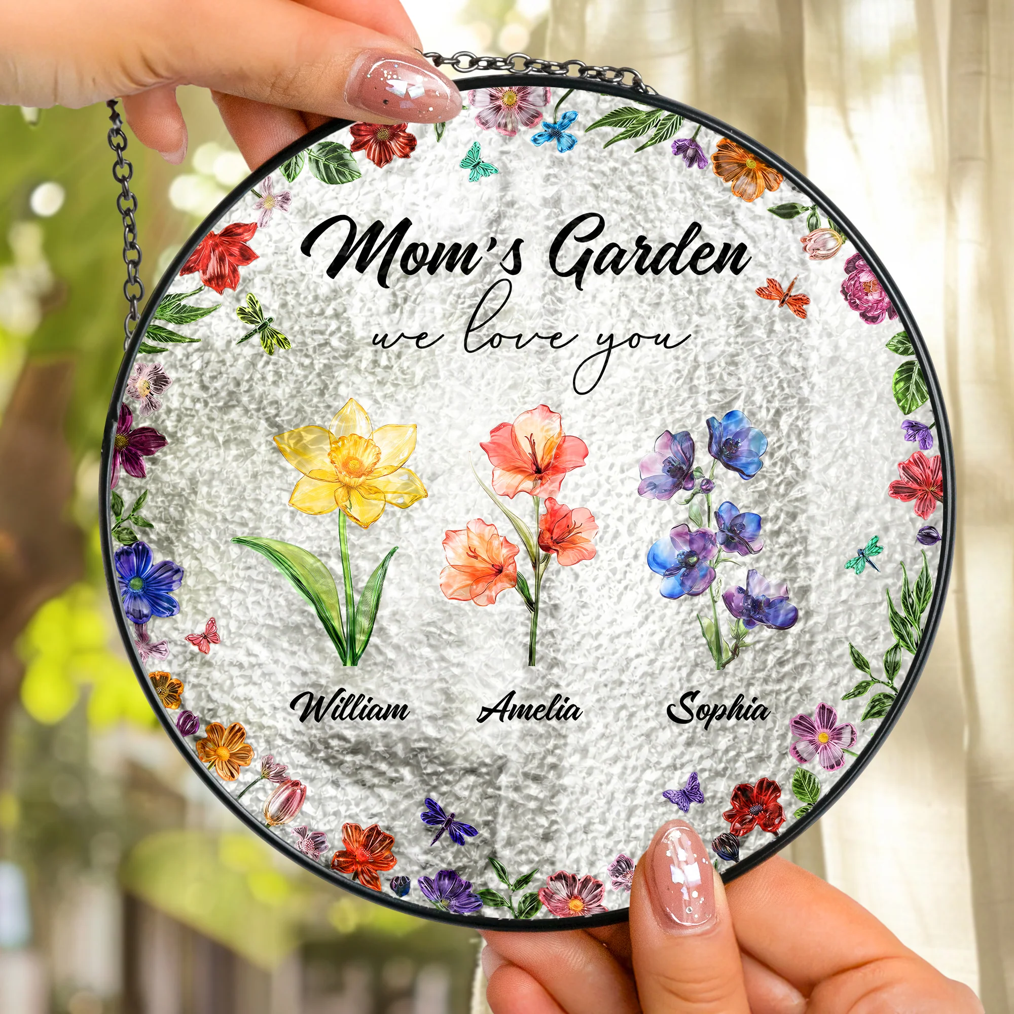 Mom's Garden We Love You Custom Birth Flowers - Personalized Window Hanging Suncatcher - Image 2