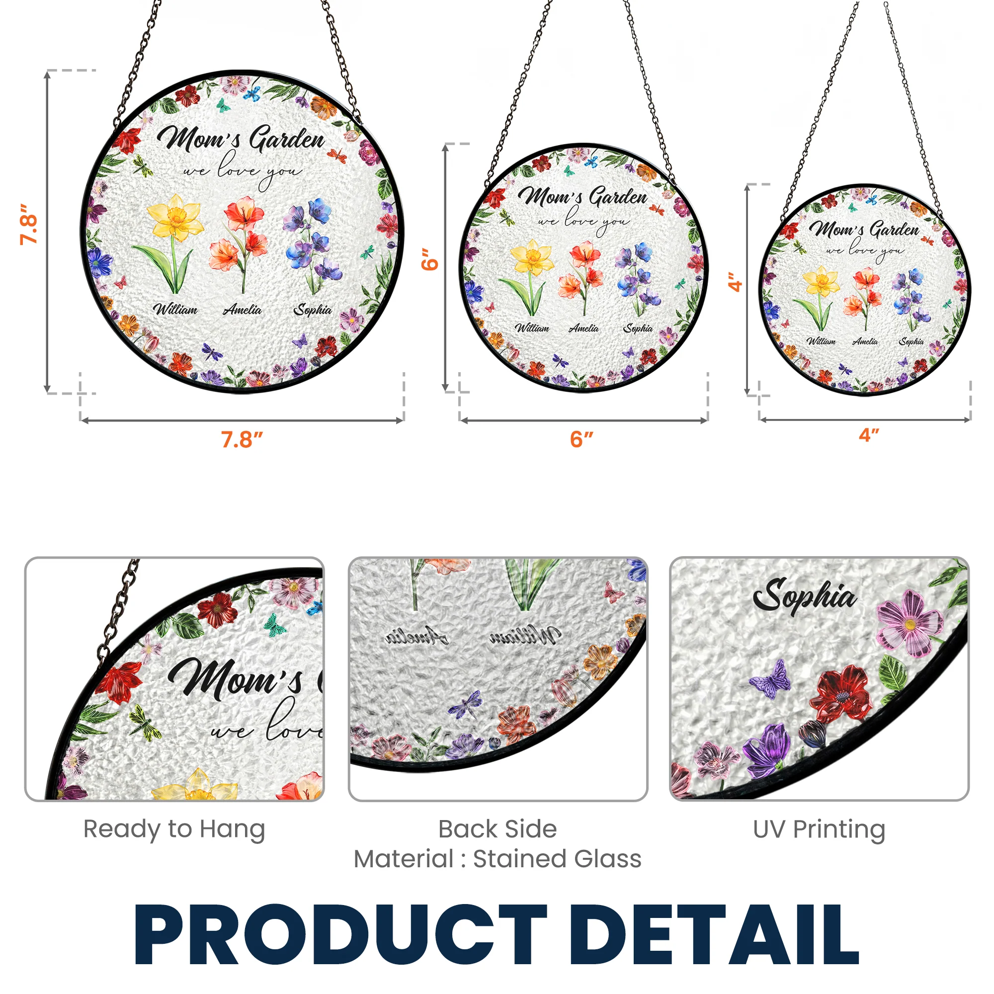 Mom's Garden We Love You Custom Birth Flowers - Personalized Window Hanging Suncatcher - Image 5
