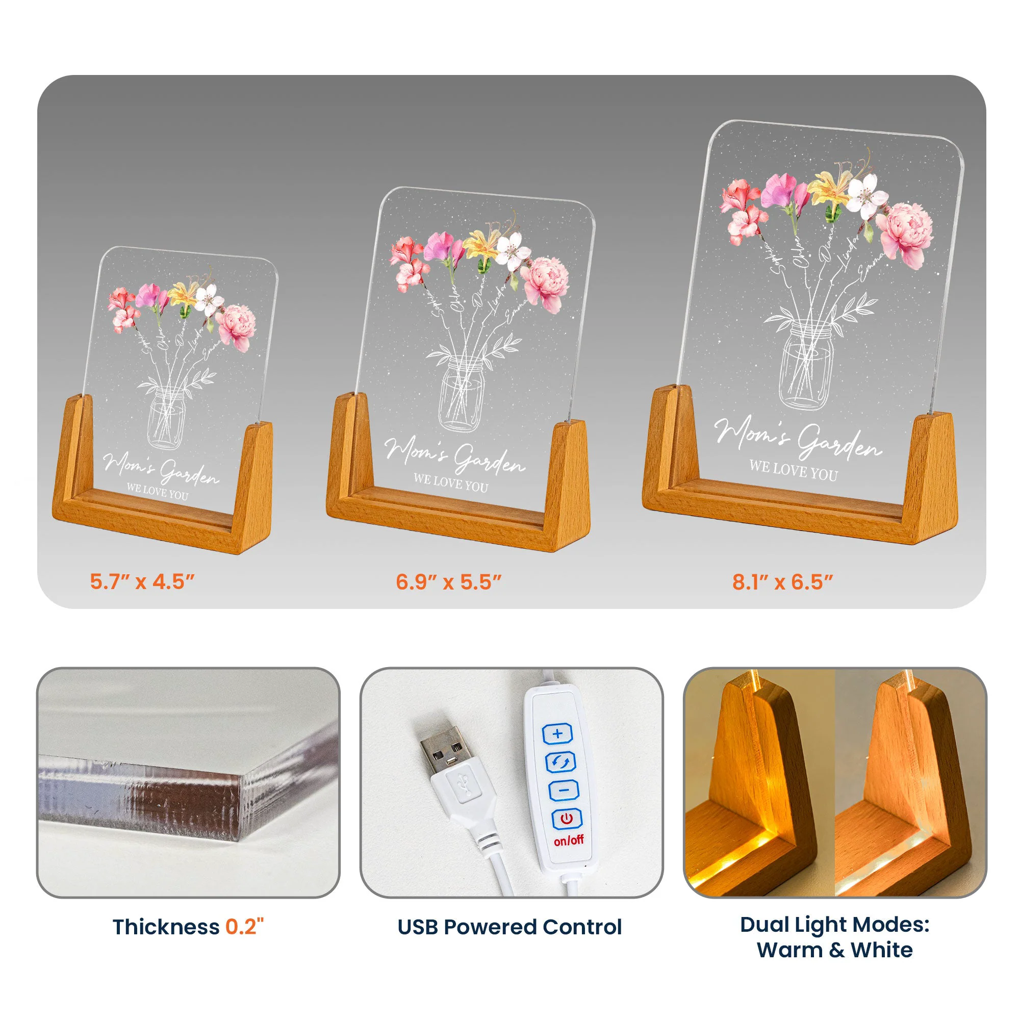 Mom's Garden We Love You - Custom Kids' Birth Flowers - Personalized Night Light - Image 5