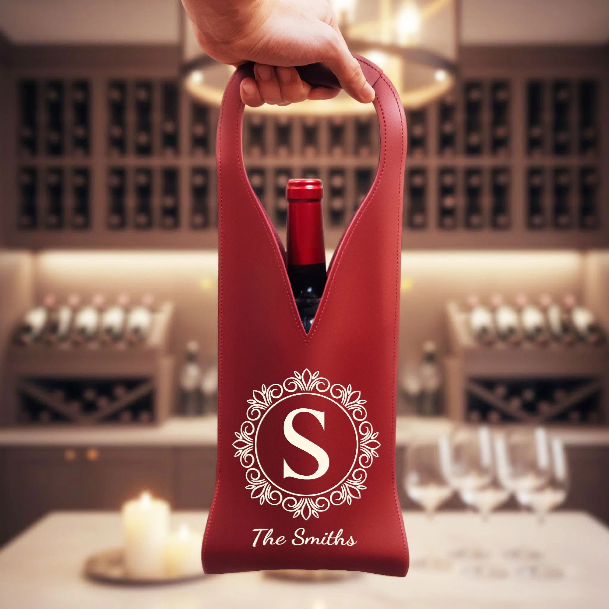 Monogram Initial - Personalized Leather Wine Bag - Image 4