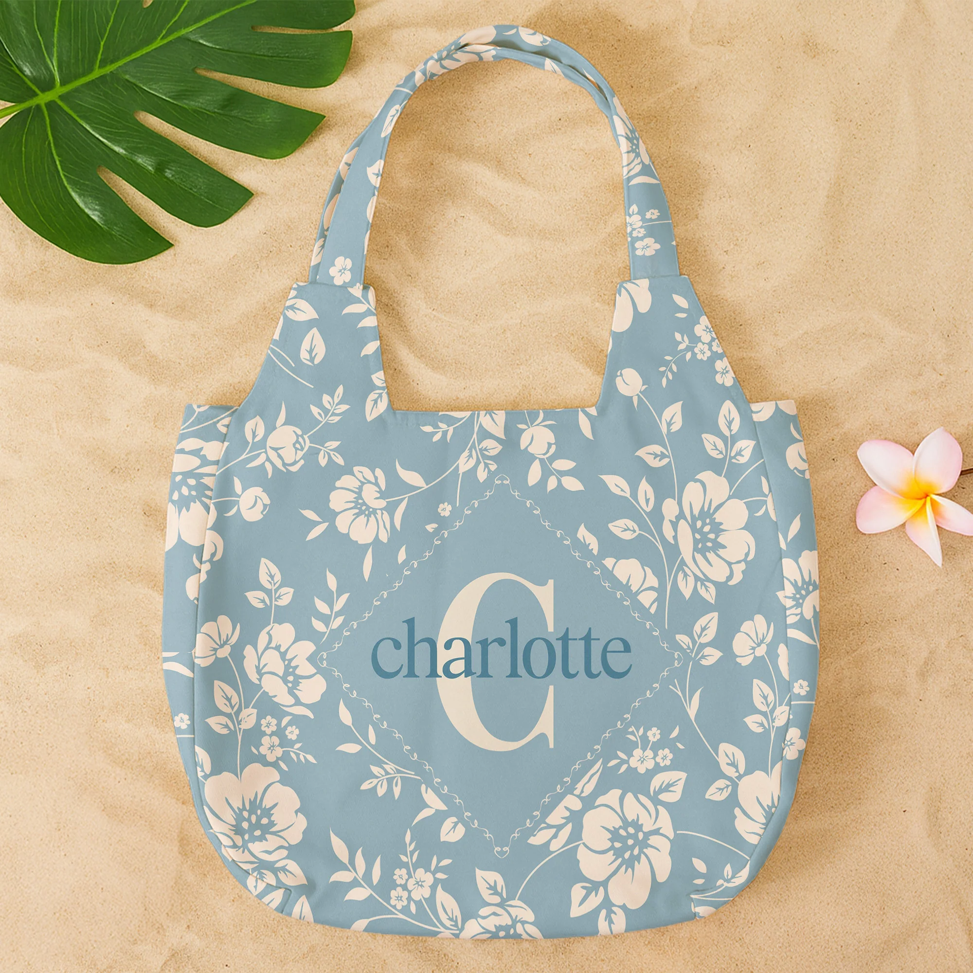 Monogram Letter - Personalized Round Tote Bag - Image 2