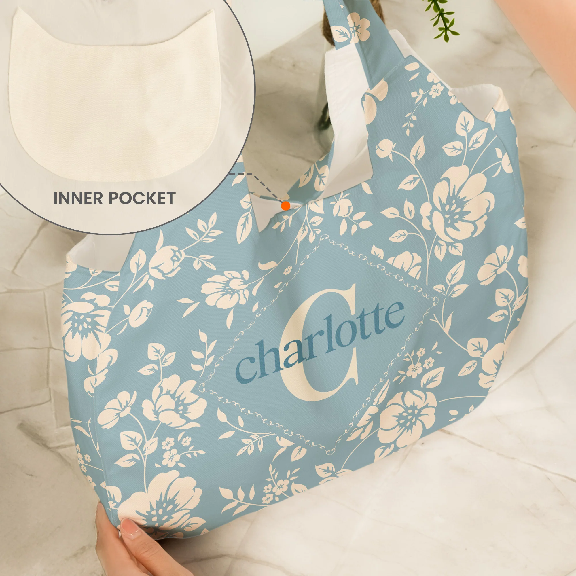 Monogram Letter - Personalized Round Tote Bag - Image 5