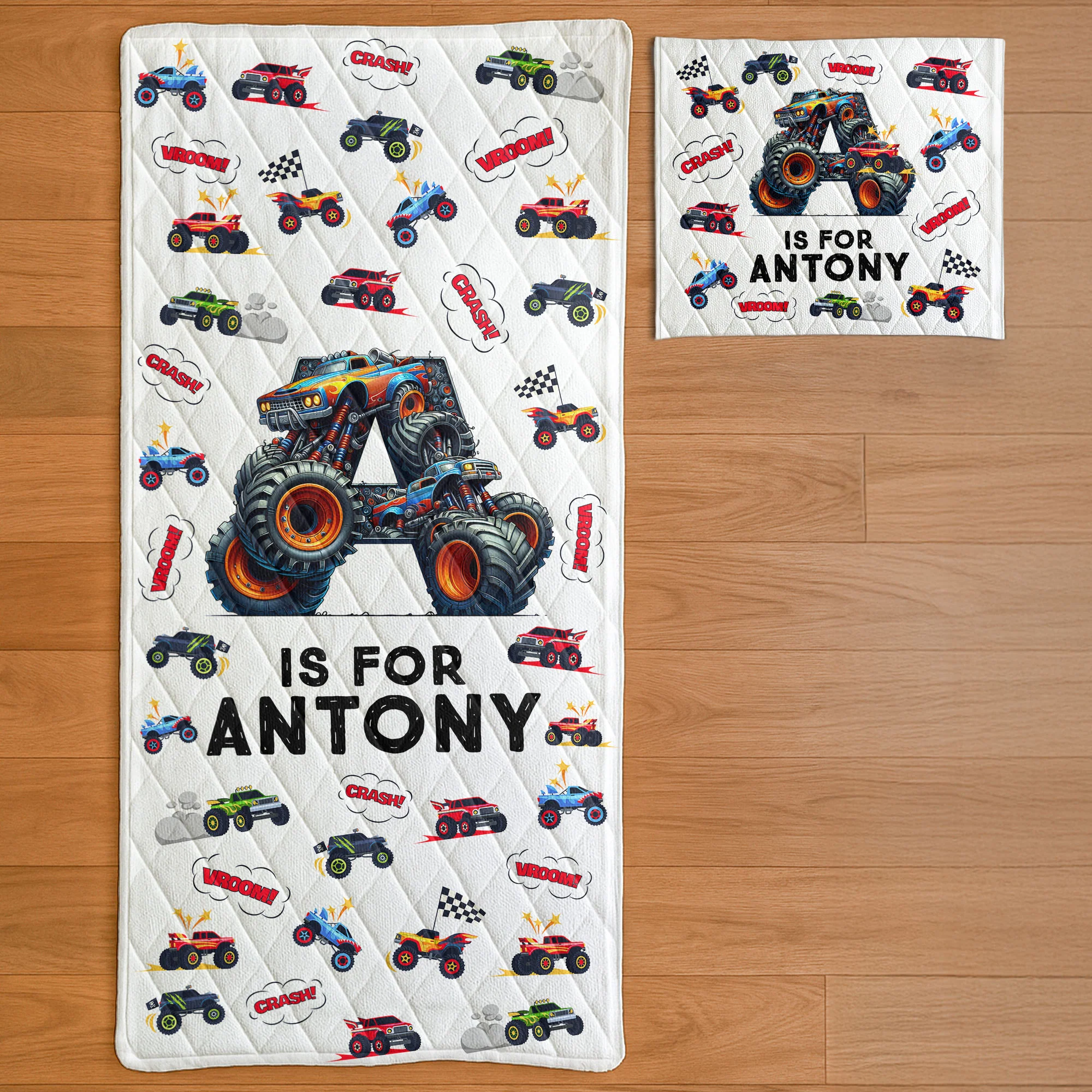 Monster Truck Alphabet Gift For Kid - Custom Quilt Set - Image 2