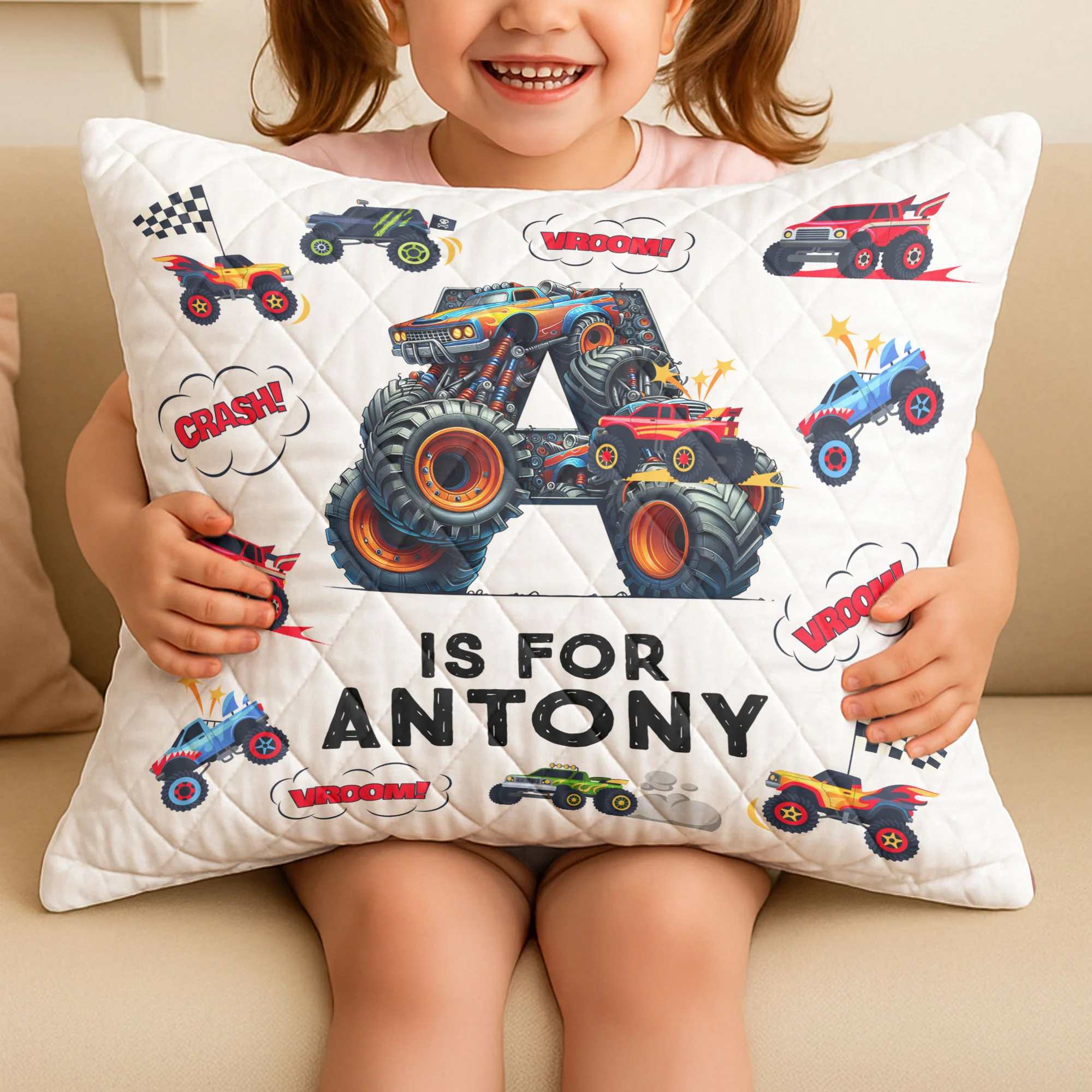Monster Truck Alphabet Gift For Kid - Custom Quilt Set - Image 3