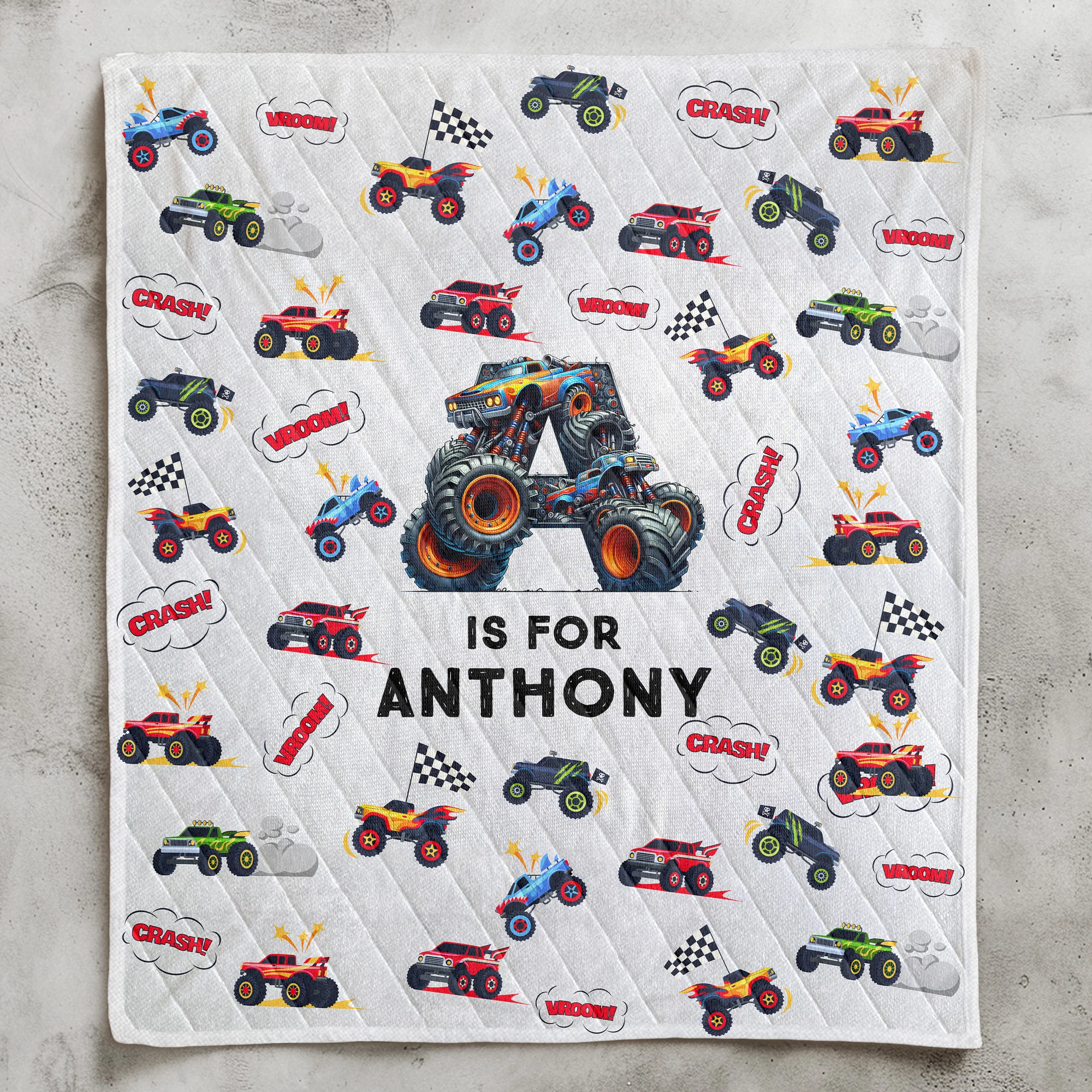 Monster Truck Alphabet Gift For Kid - Custom Quilt Set - Image 8