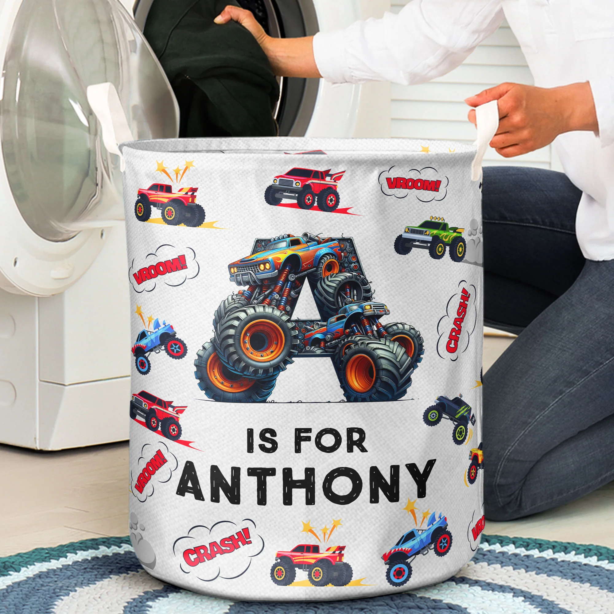 Monster Truck, Unicorn, Astronaut Alphabet Organizer - Personalized Storage Basket - Image 3