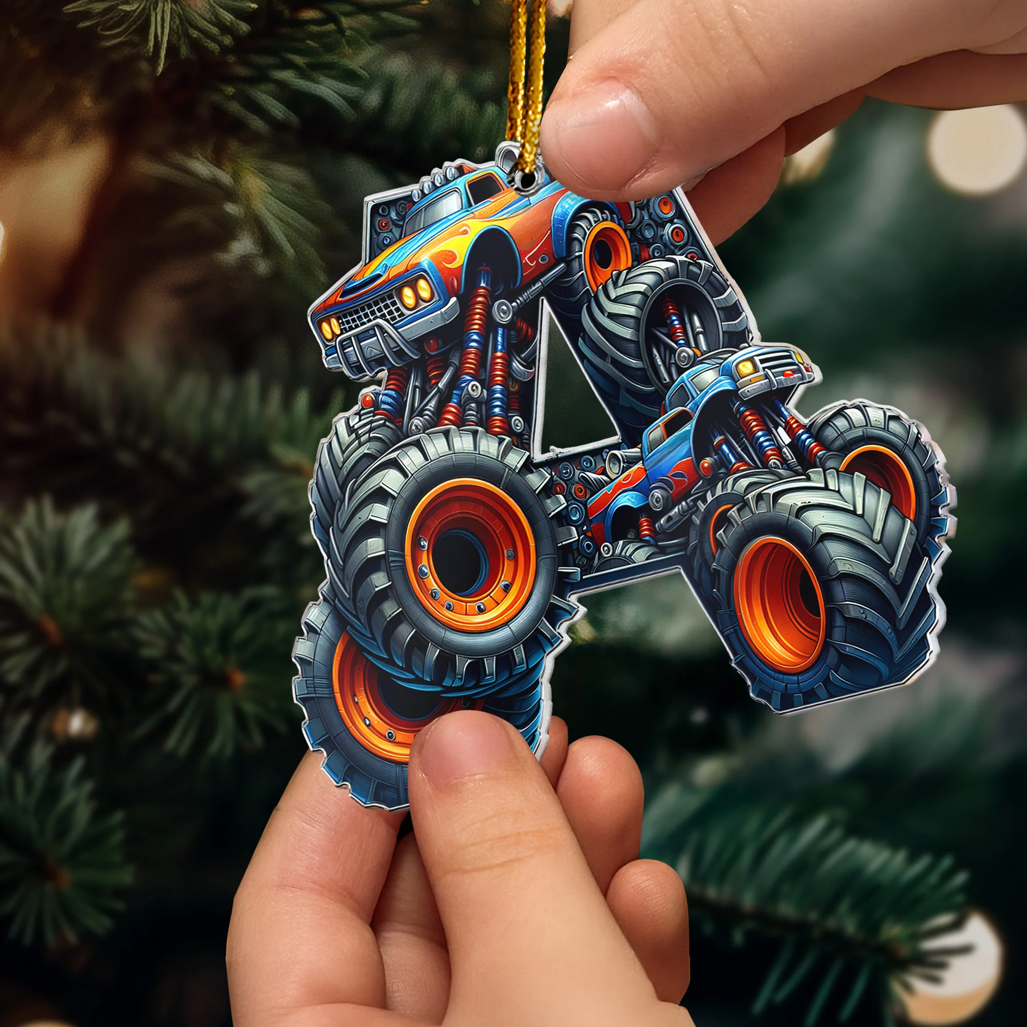 Monster Truck Letters For Kid Christmas Gift - Personalized Acrylic Ornament - Image 2