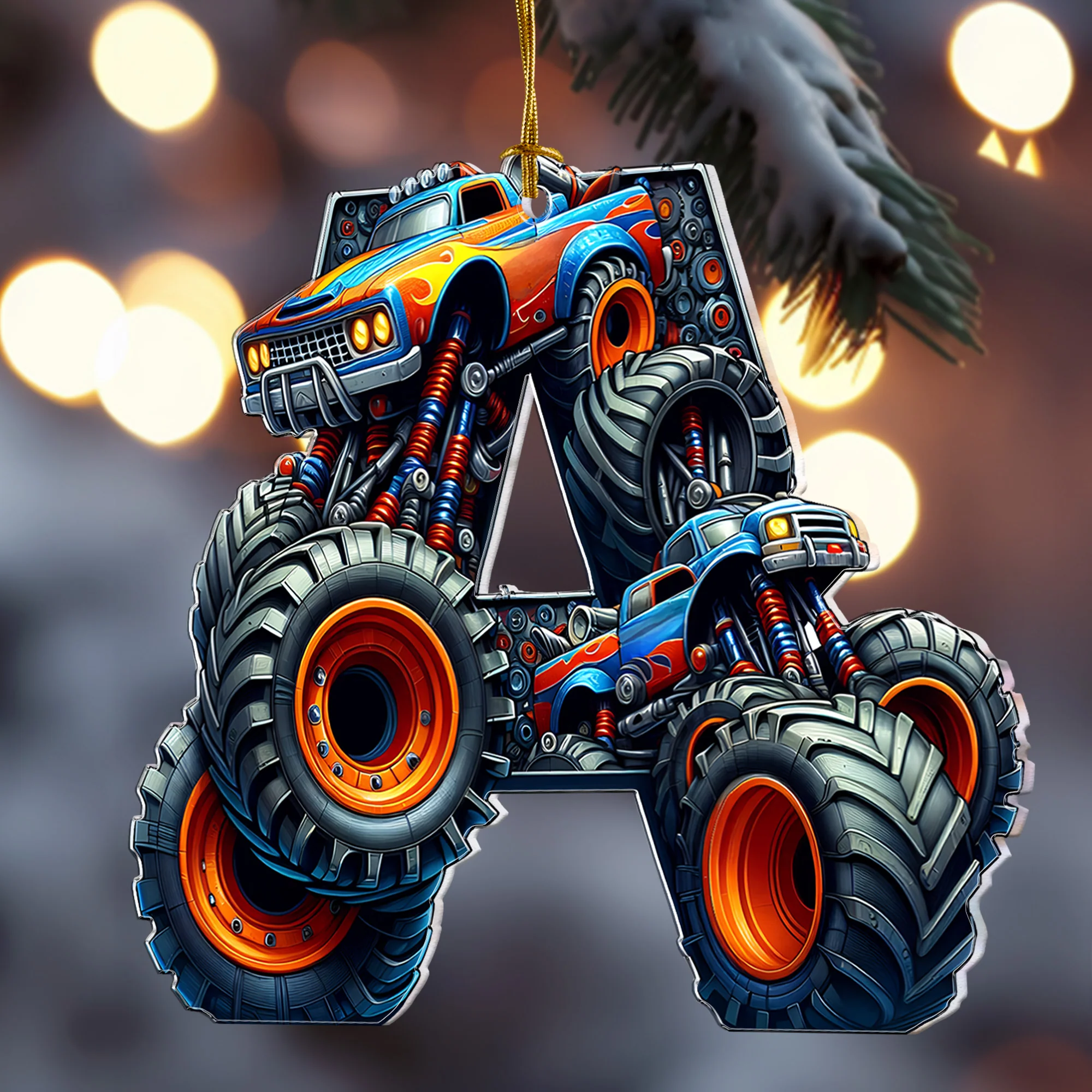 Monster Truck Letters For Kid Christmas Gift - Personalized Acrylic Ornament - Image 3