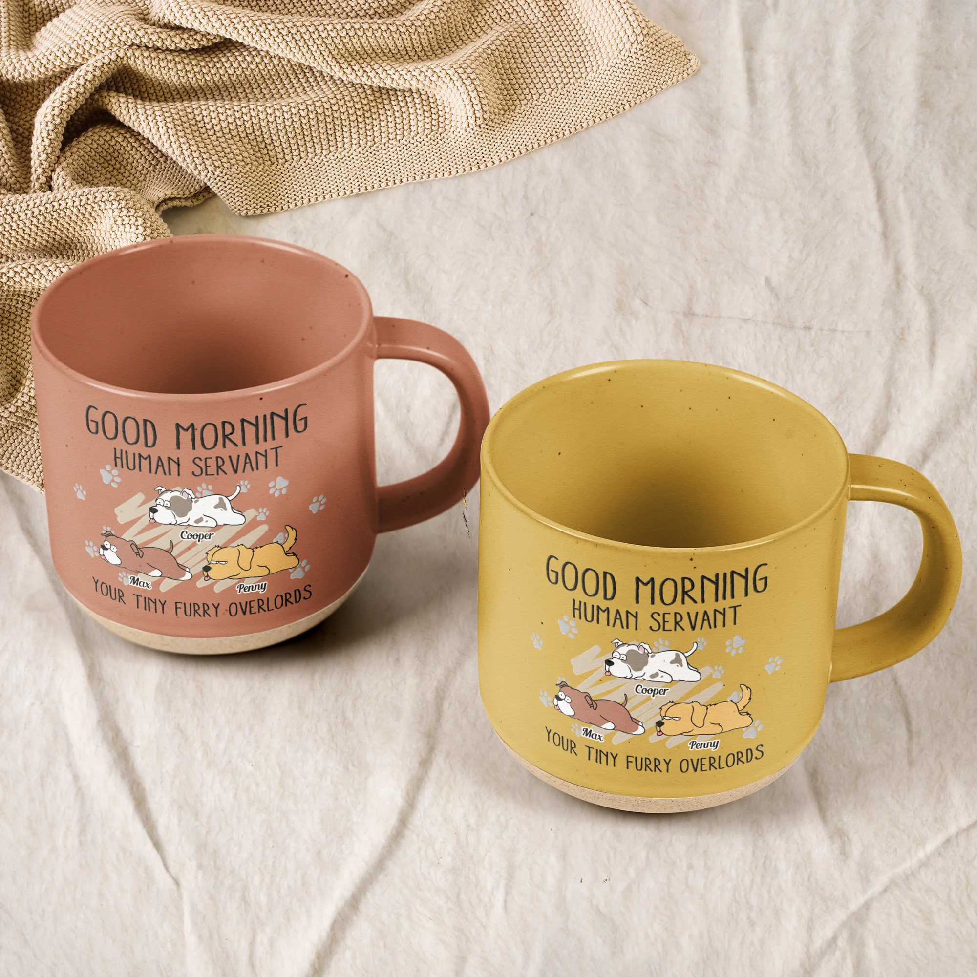 Morning! Human Servant Your Tiny Furry Overlords - Personalized Pottery Mug - Image 3