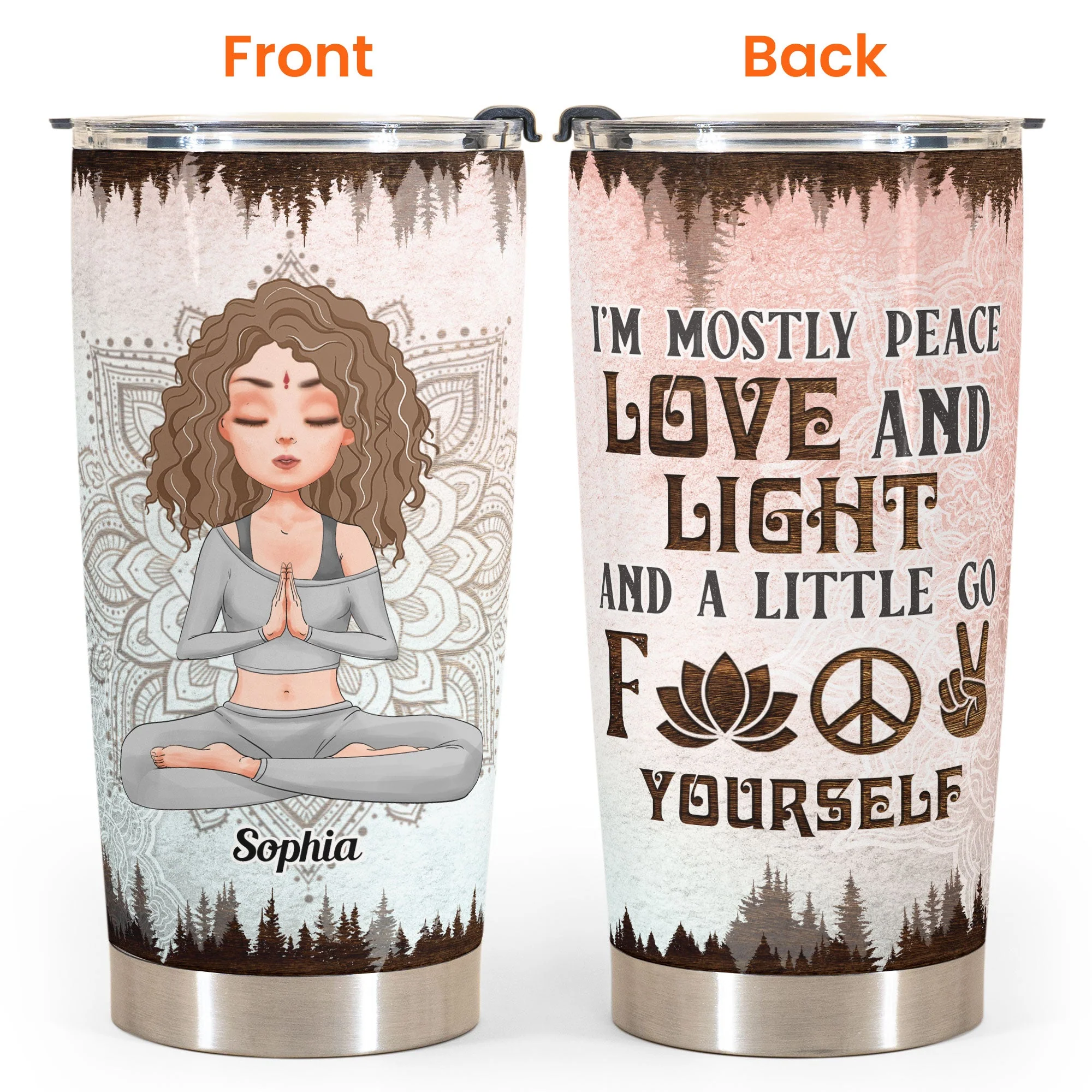 Mostly Peace Love And Light - Personalized Tumbler Cup - Gift For Yoga Lover - Yoga Girl Illustration - Image 5