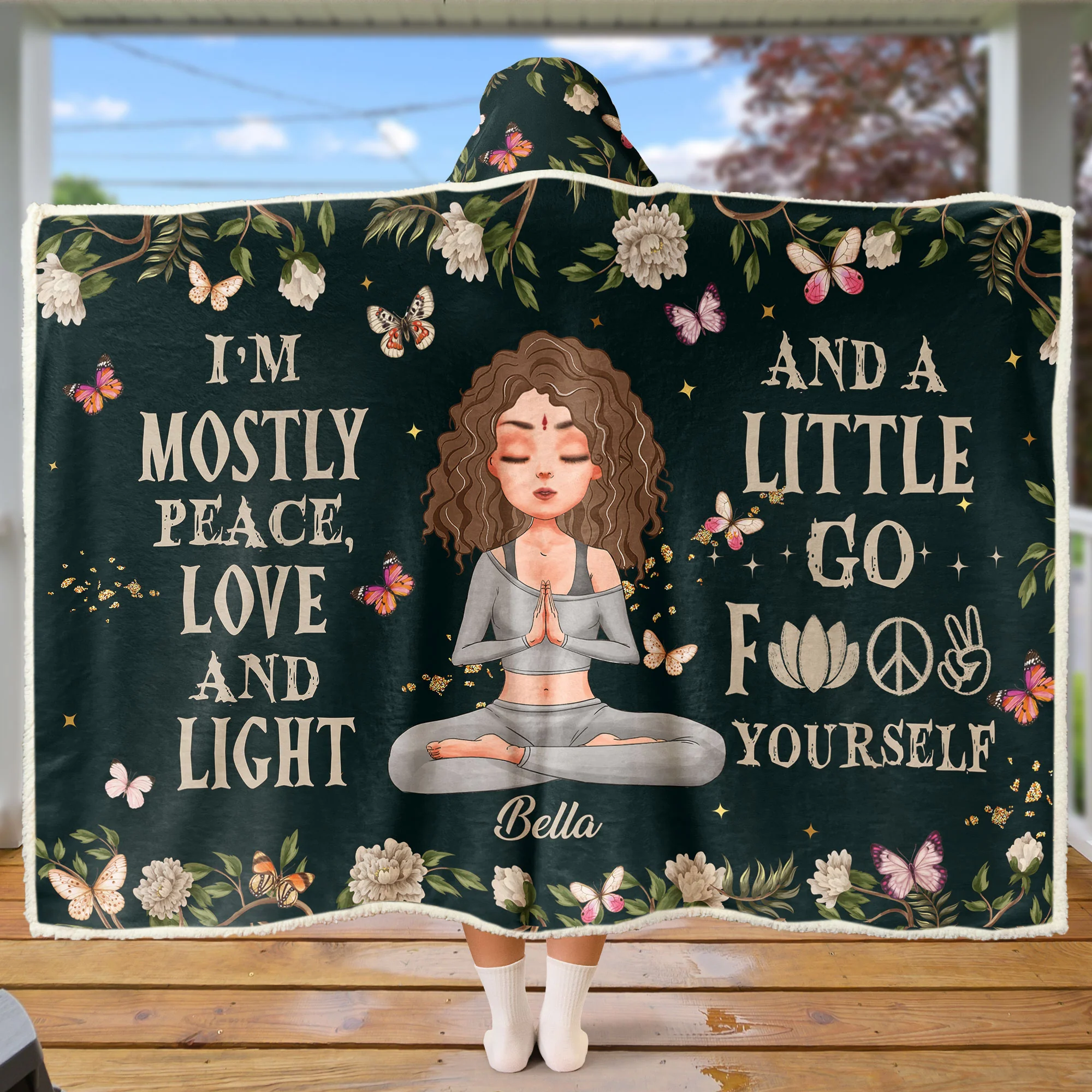 Mostly Peace Love And Light - Personalized Wearable Blanket Hoodie - Image 2