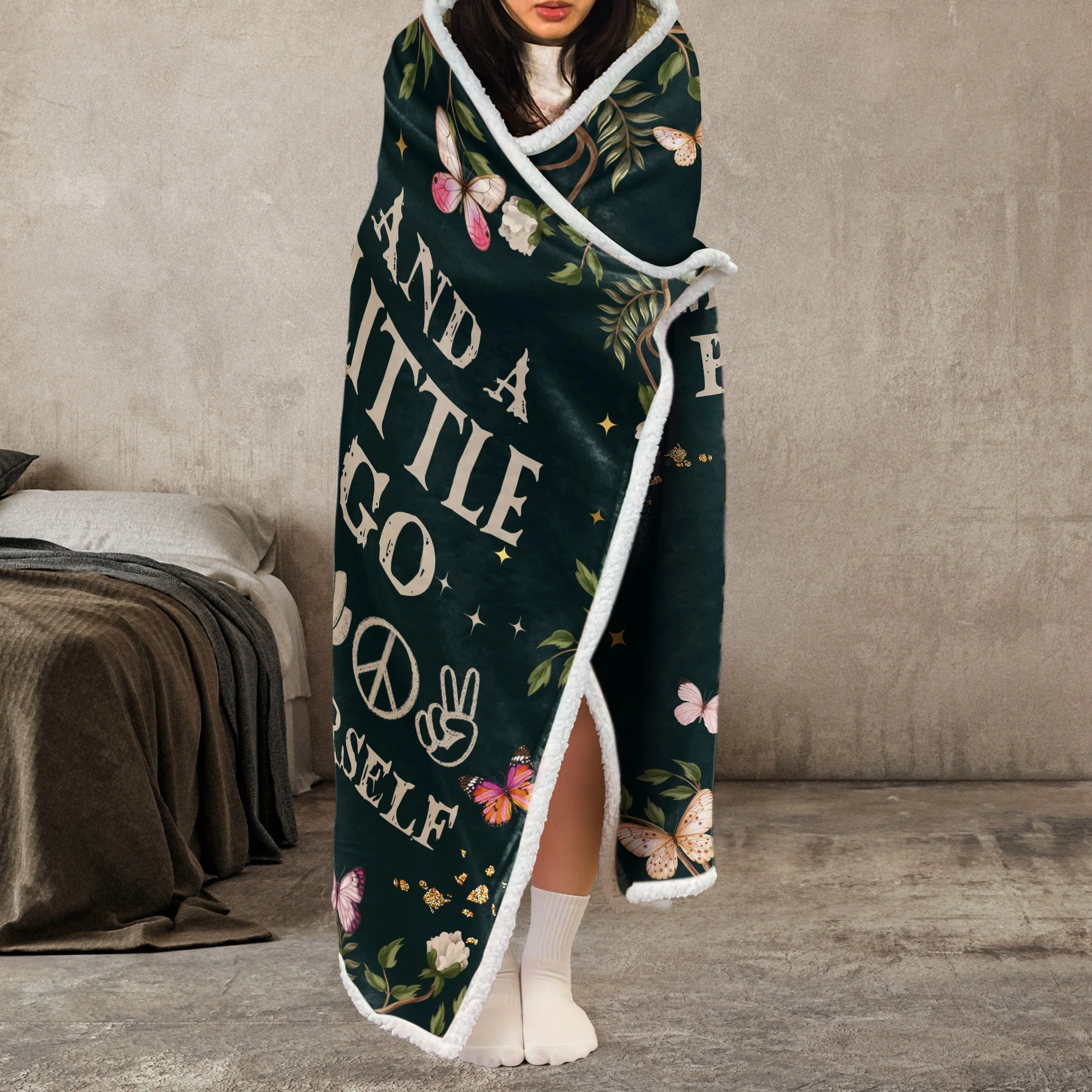 Mostly Peace Love And Light - Personalized Wearable Blanket Hoodie - Image 5