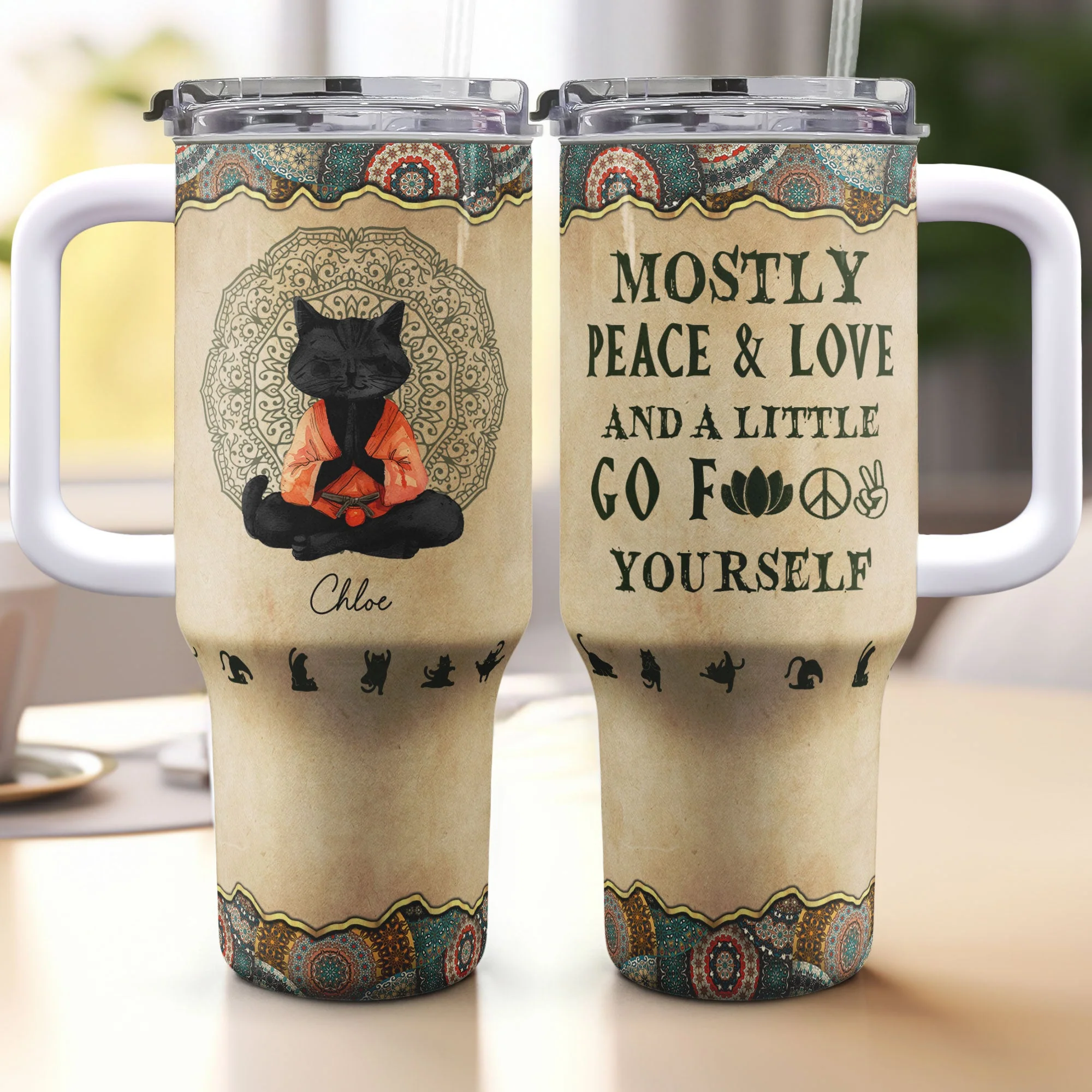 Mostly Peace & Love - Personalized 40oz Tumbler With Straw - Image 4