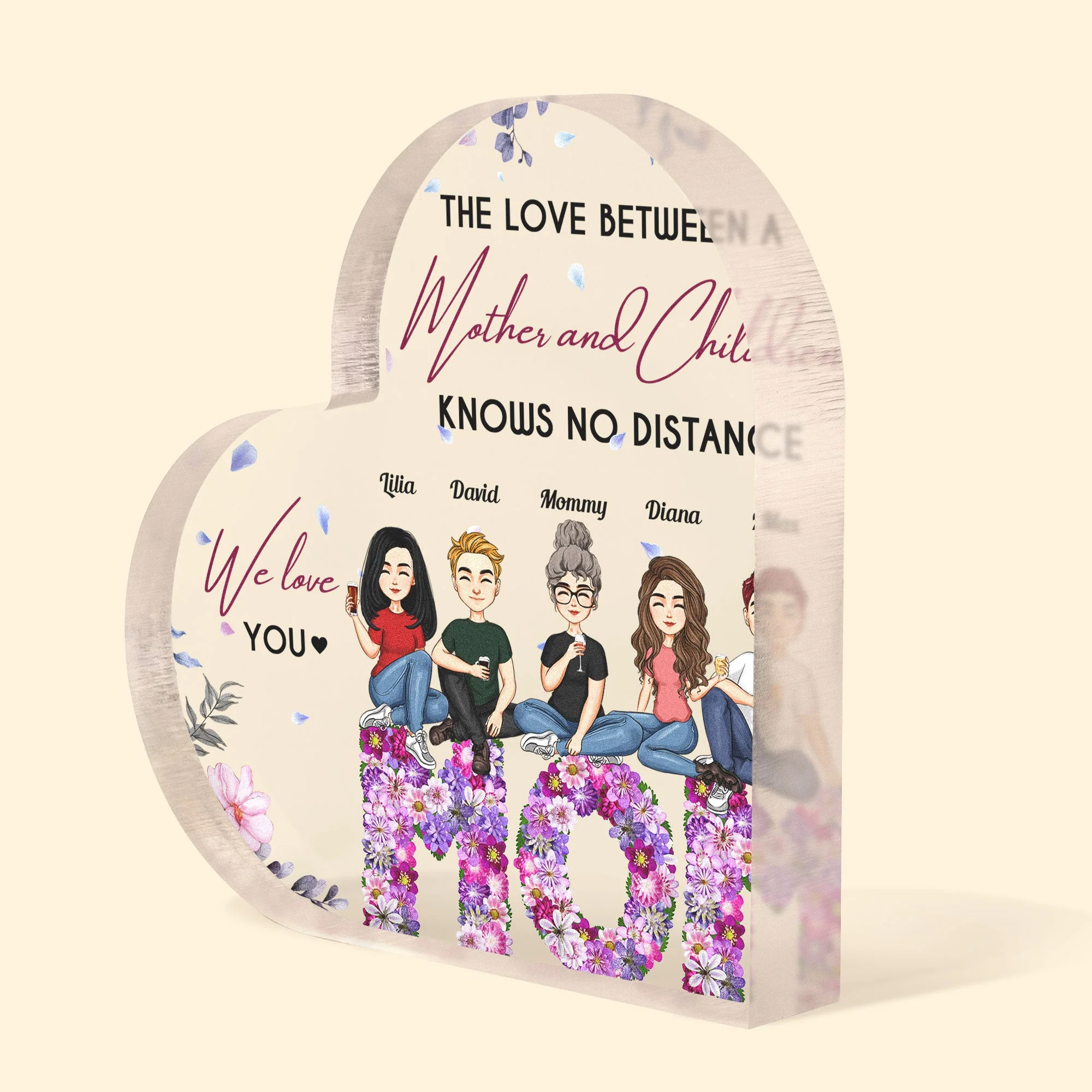 Mother And Children Best Friends Forever - Personalized Heart Acrylic Plaque - Image 2