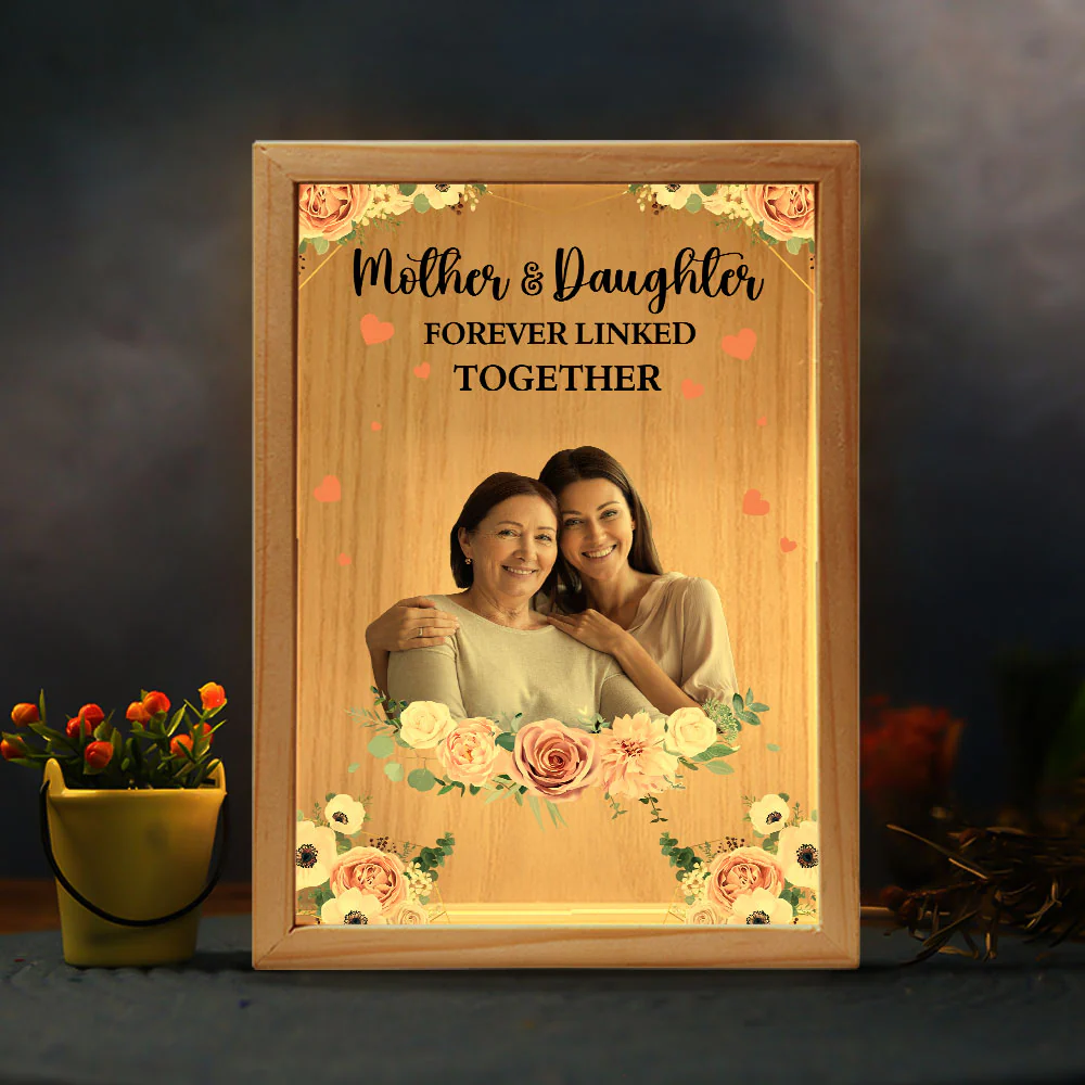 Mother And Children Forever Linked Together - Personalized Photo Frame Light Box - Image 4