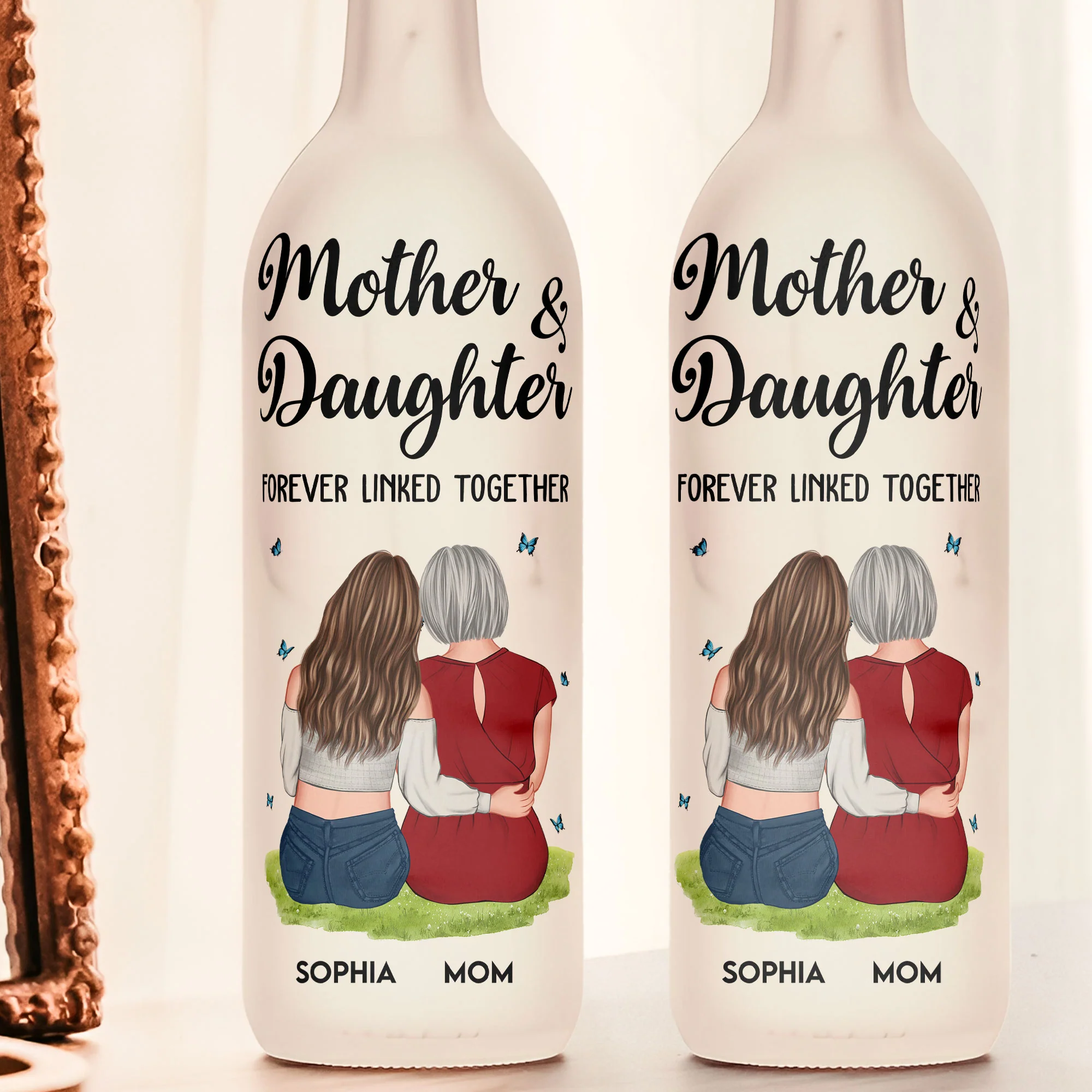 Mother And Daughter Forever Linked Together - Personalized Bottle Lamp - Gift For Mom - Image 2