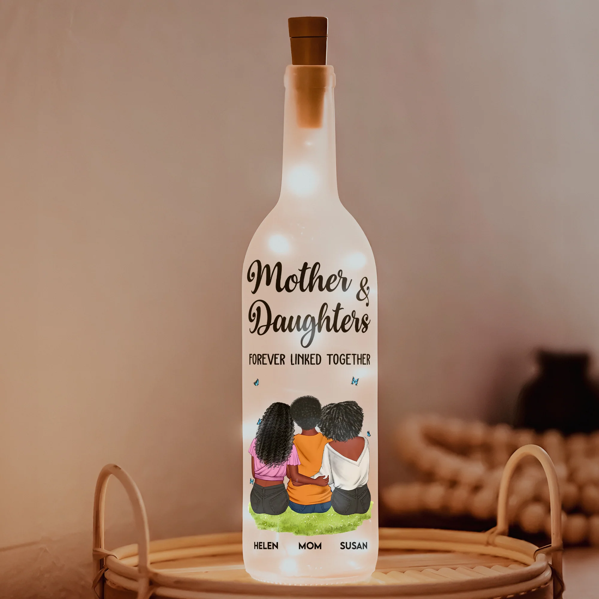 Mother And Daughter Forever Linked Together - Personalized Bottle Lamp - Gift For Mom - Image 3