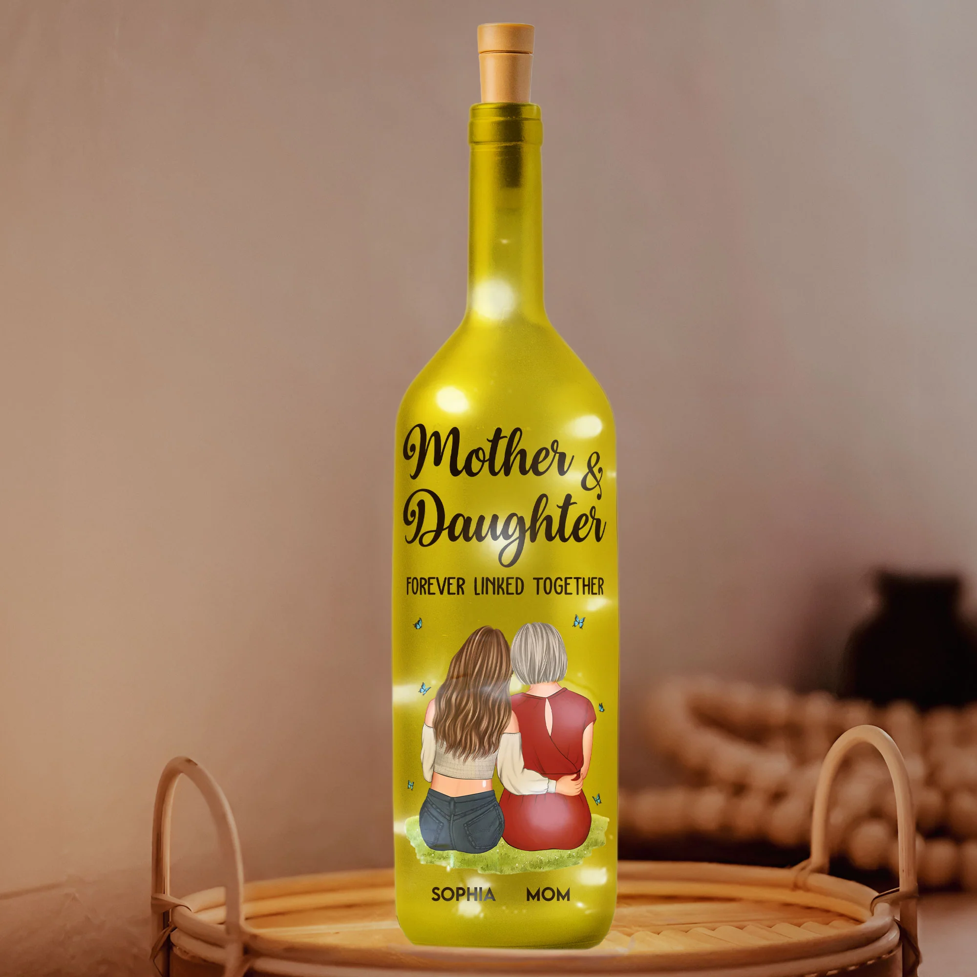 Mother And Daughter Forever Linked Together - Personalized Bottle Lamp - Gift For Mom - Image 5