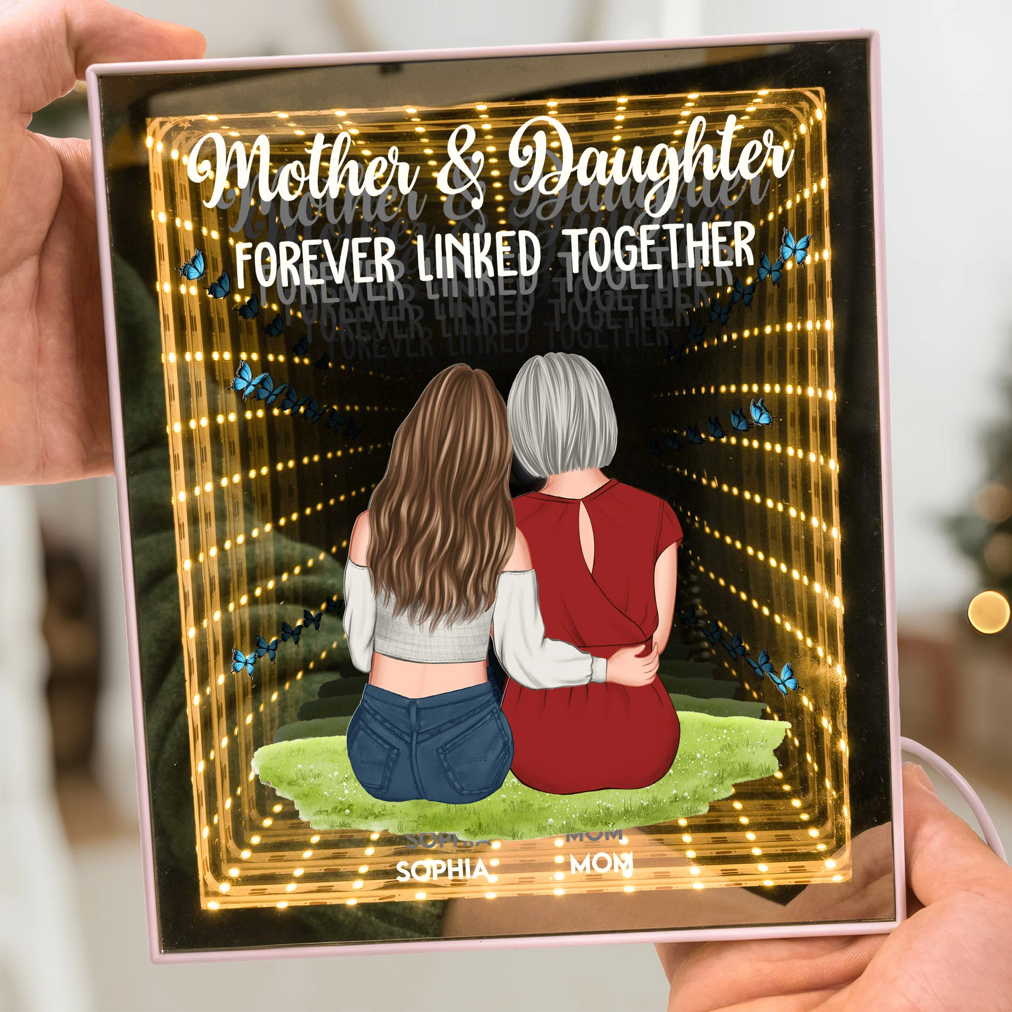Mother And Daughter Forever Linked Together - Personalized Infinity Mirror Light Box - Image 3