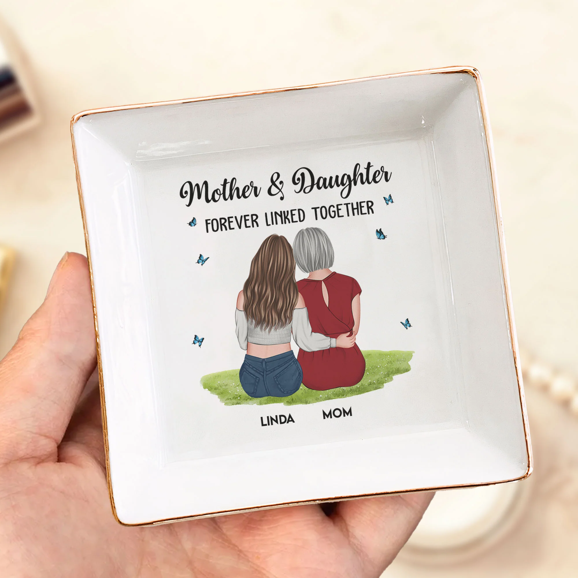 Mother And Daughter Forever Linked Together - Personalized Jewelry Dish - Image 2