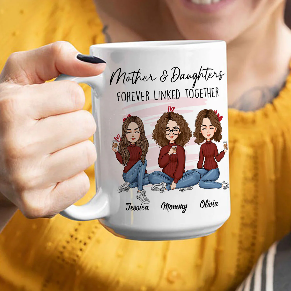 Mother And Daughter Forever Linked Together - Personalized Mug - Image 6
