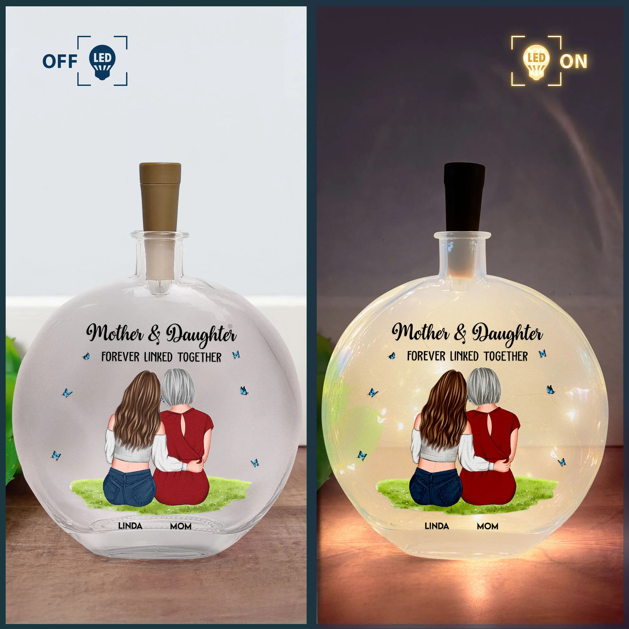 Mother And Daughter Forever Linked Together - Personalized Round Flat Bottle Light - Image 5