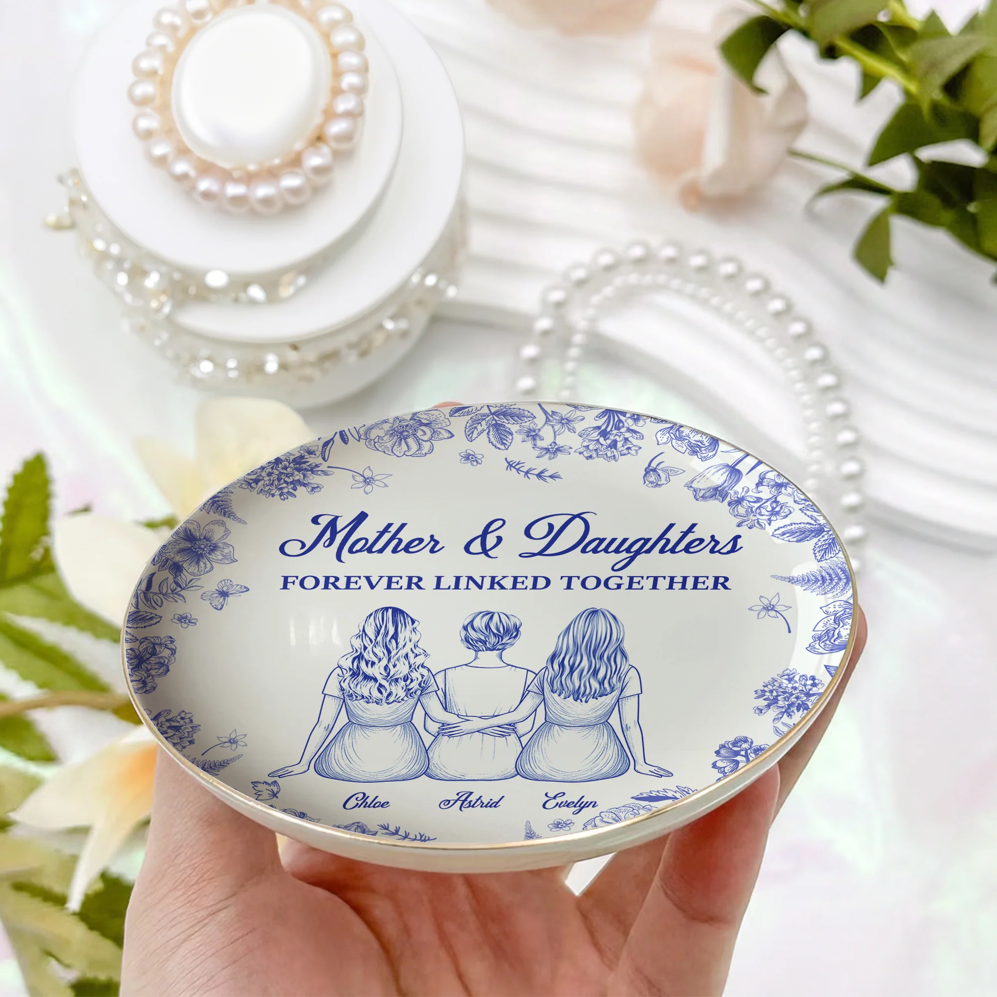 Mother And Daughters Forever Linked Together - Personalized Jewelry Dish - Image 2