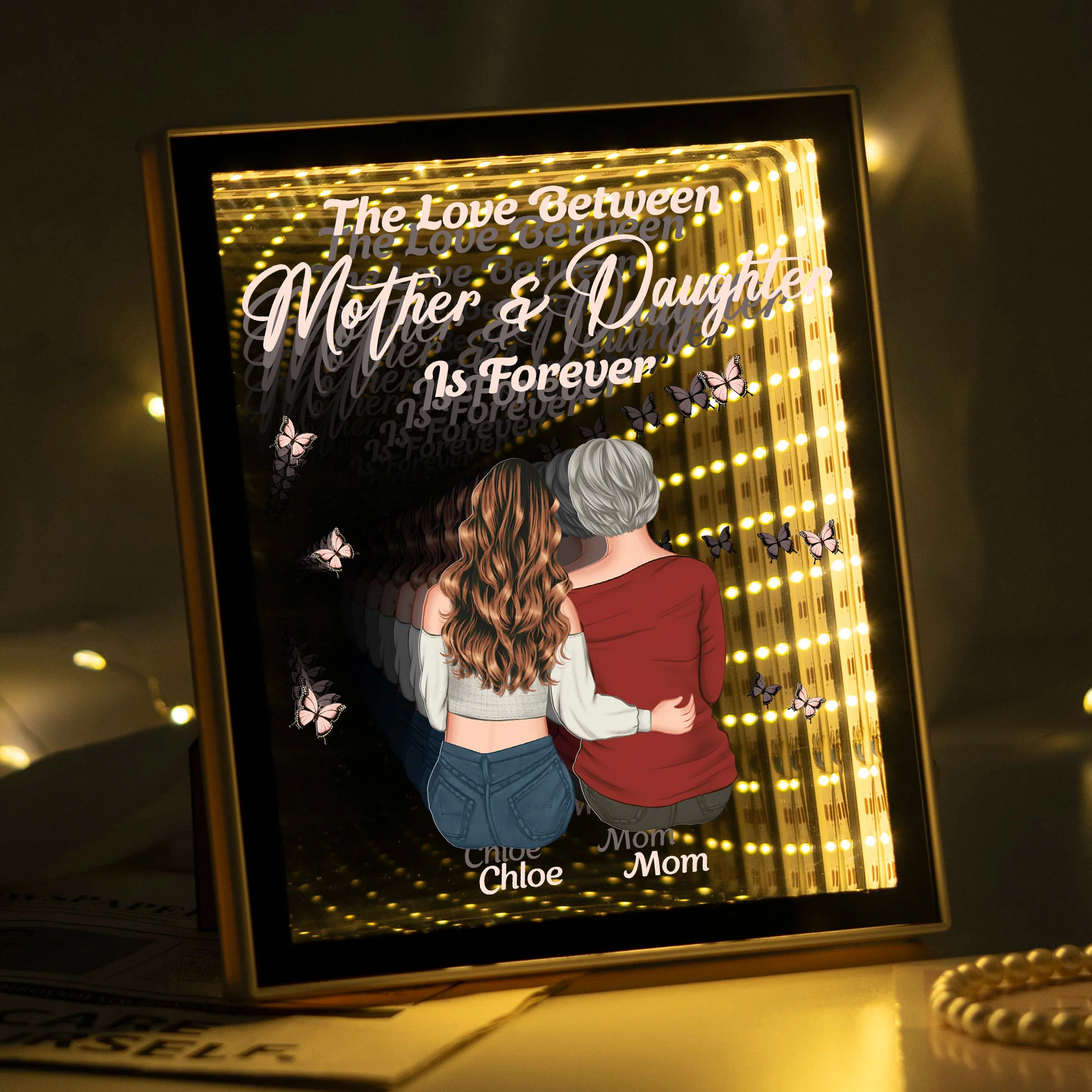 Mother And Daughters, Sons Forever Linked Together - Personalized Infinity Mirror Light Box - Image 2