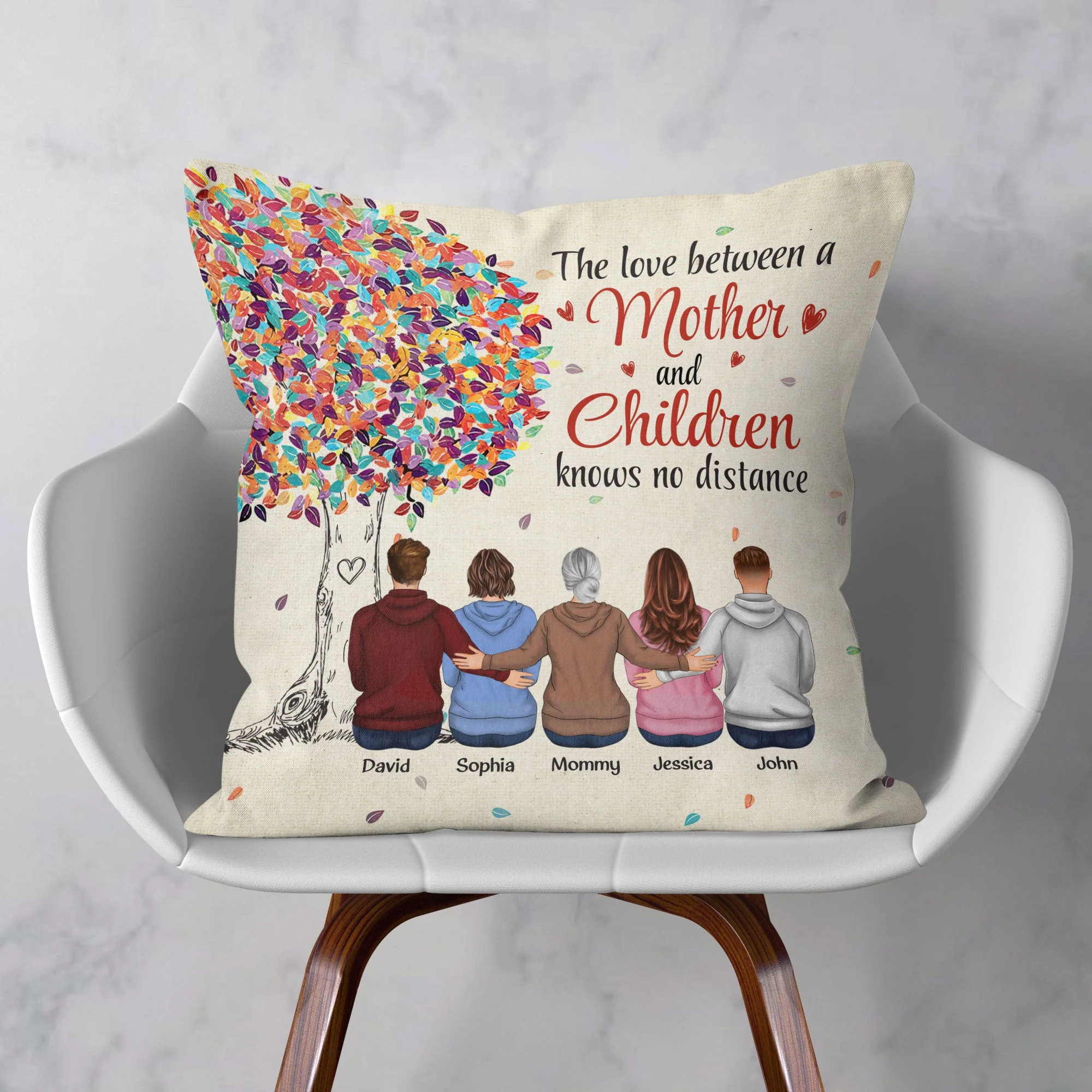 Mother & Children Colorful Tree - Personalized Pillow (Insert Included) - Image 2
