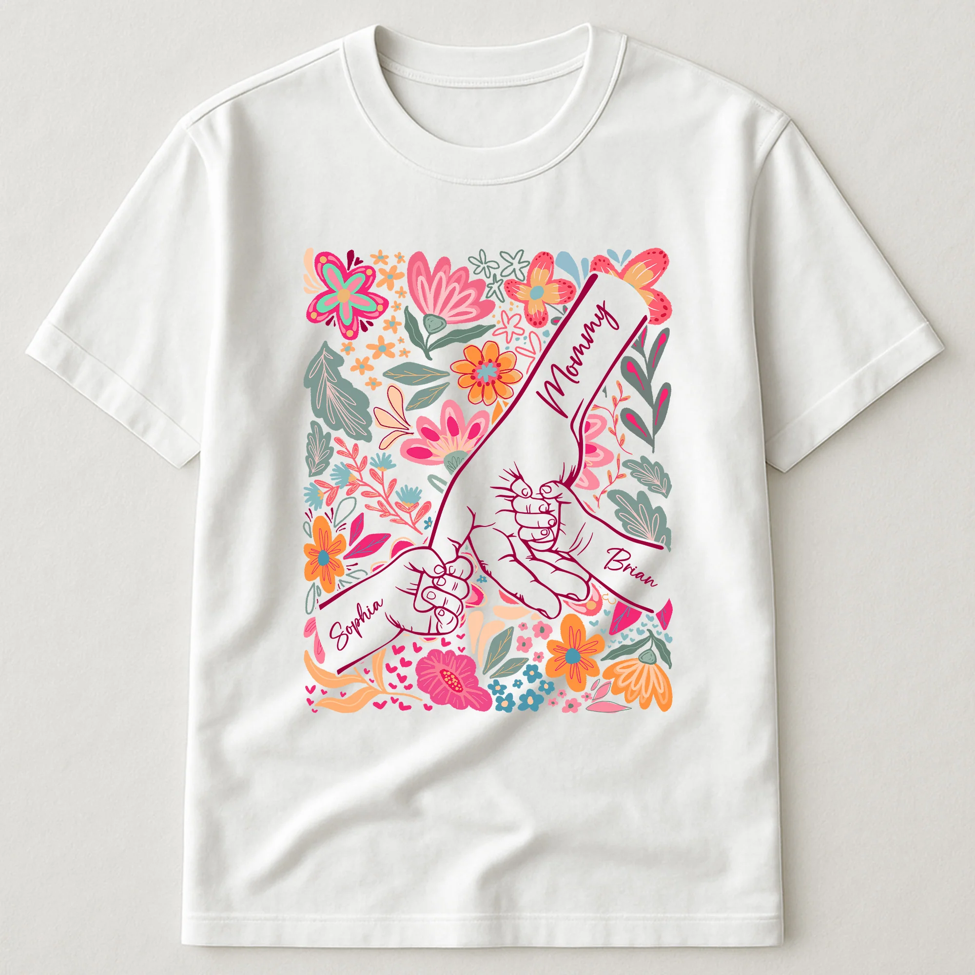 Mother & Children Holding Hands Floral Shirt Gift For Mom, Wife, Grandma - Personalized Shirt - Image 2