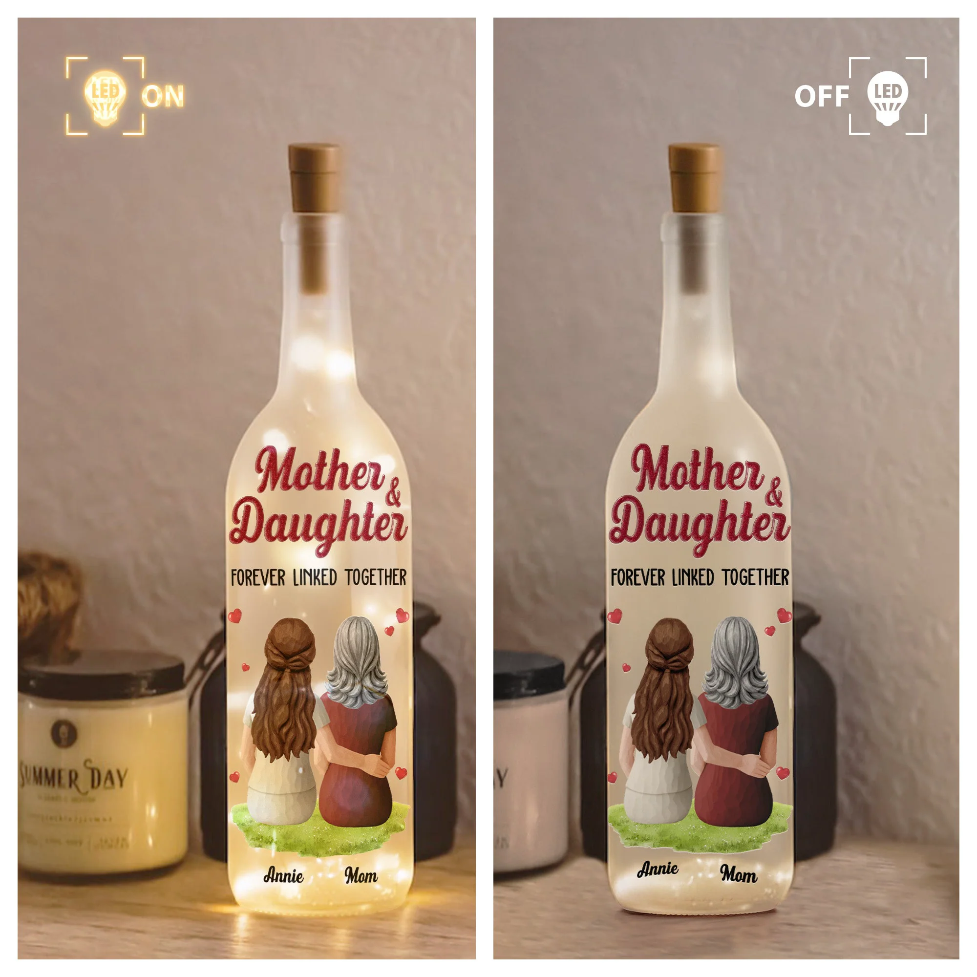 Mother & Daughter Forever Linked Together Mother's Day Gift For Her - Personalized Bottle Lamp - Image 4