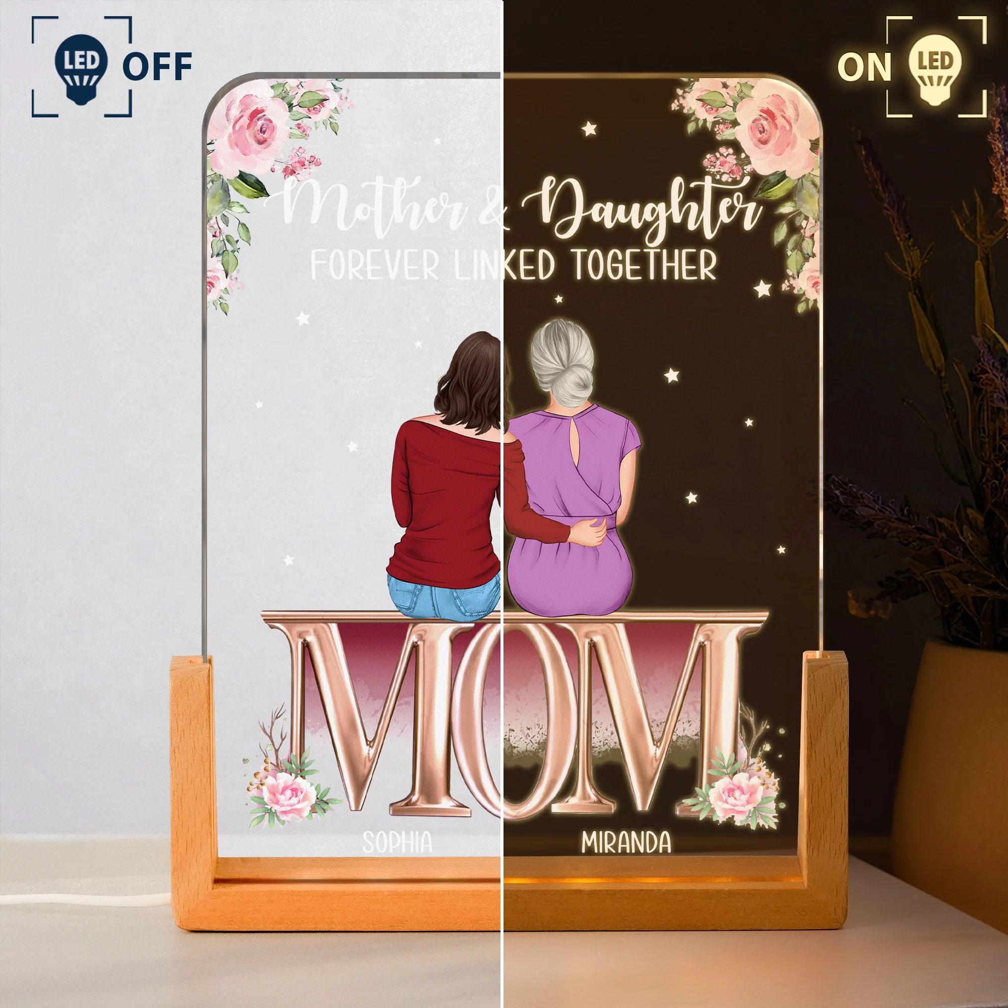 Mother & Daughter Forever Linked Together Mother's Day Gift For Mom - Personalized Night Light - Image 3