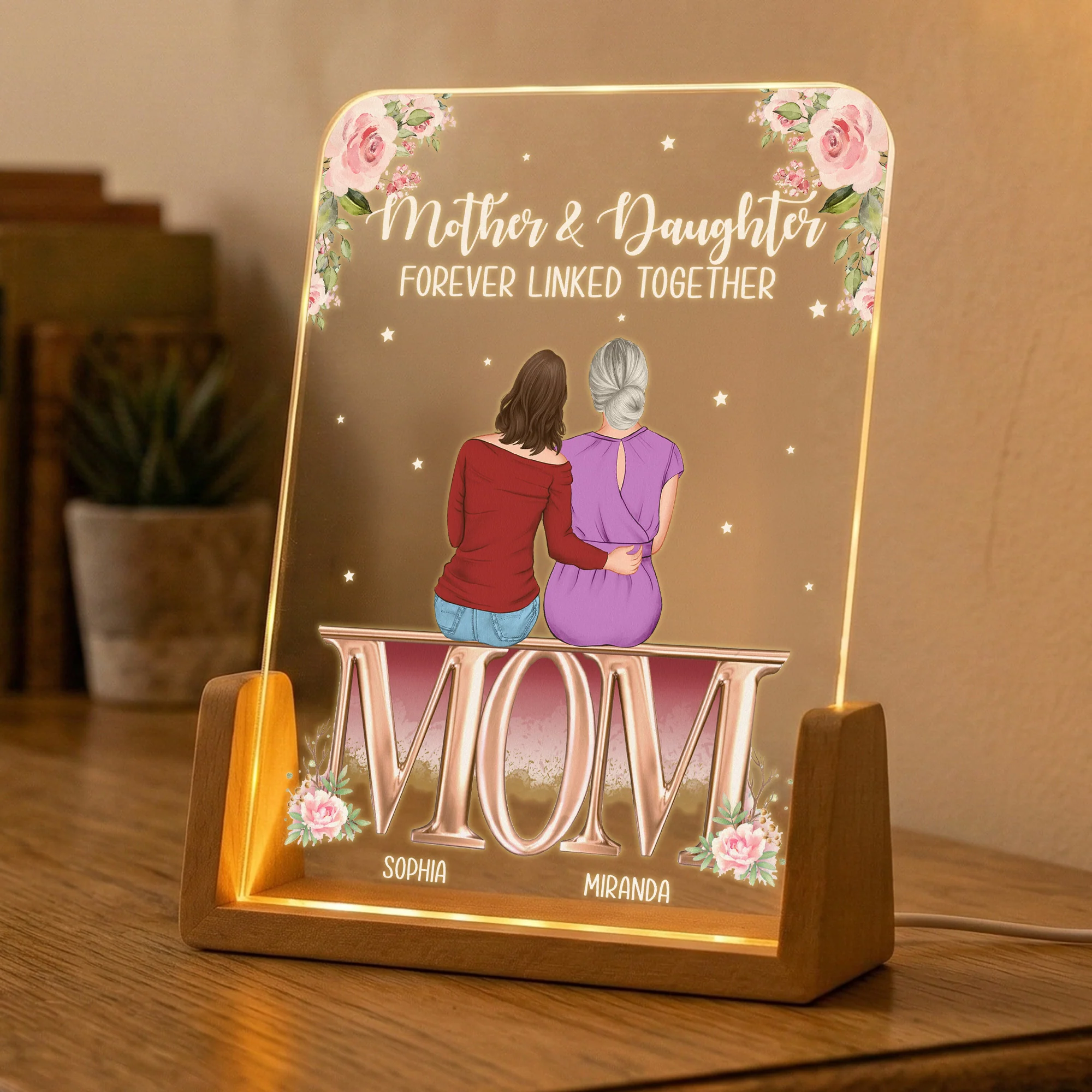 Mother & Daughter Forever Linked Together Mother's Day Gift For Mom - Personalized Night Light - Image 4