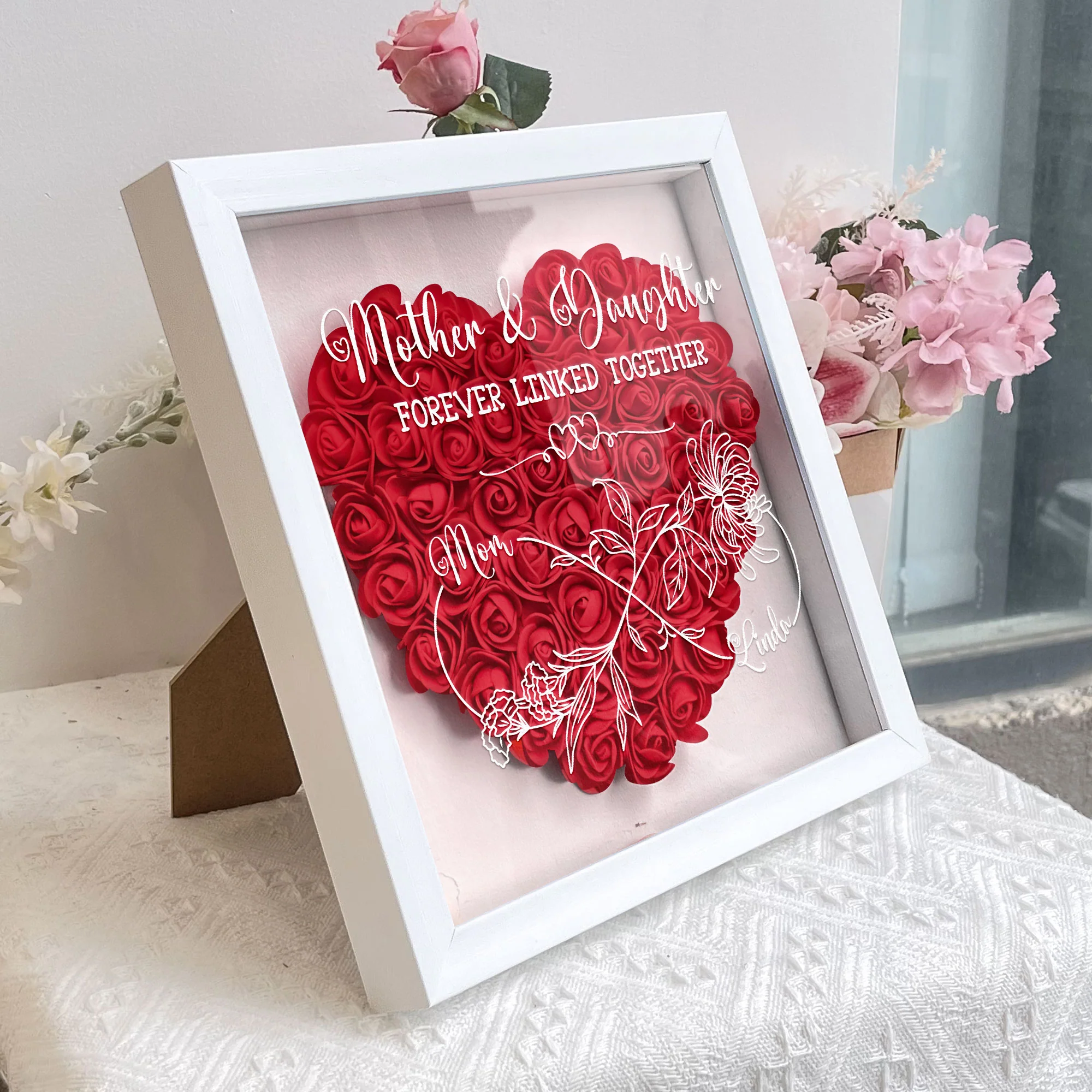 Mother & Daughter Forever Linked Together - Personalized Flower Shadow Box - Image 3