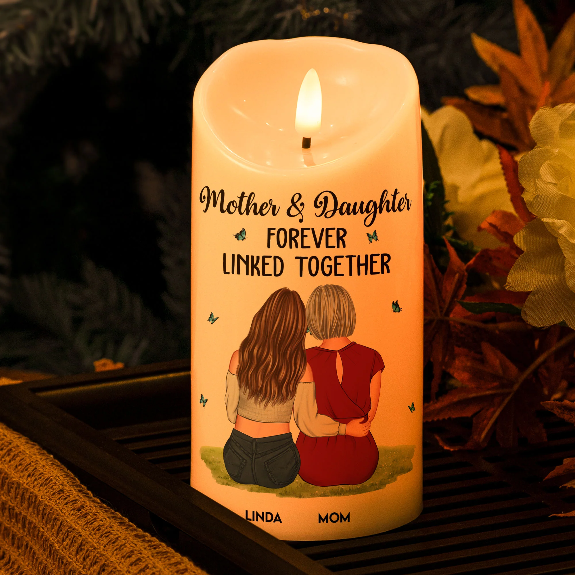 Mother & Daughter Forever Linked Together - Personalized LED Candle - Image 2