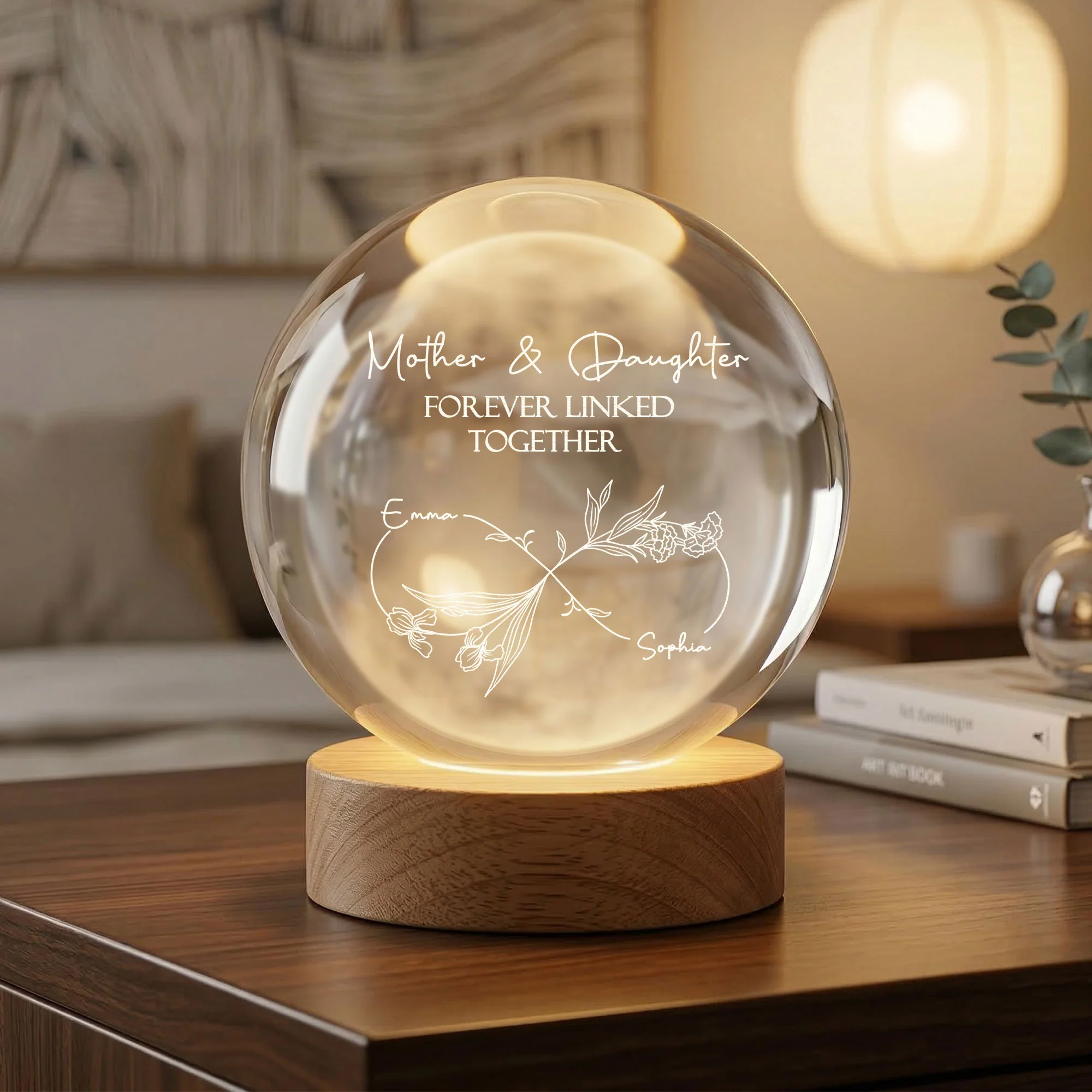 Mother & Daughter Forever Linked Together - Personalized Night Light - Image 2
