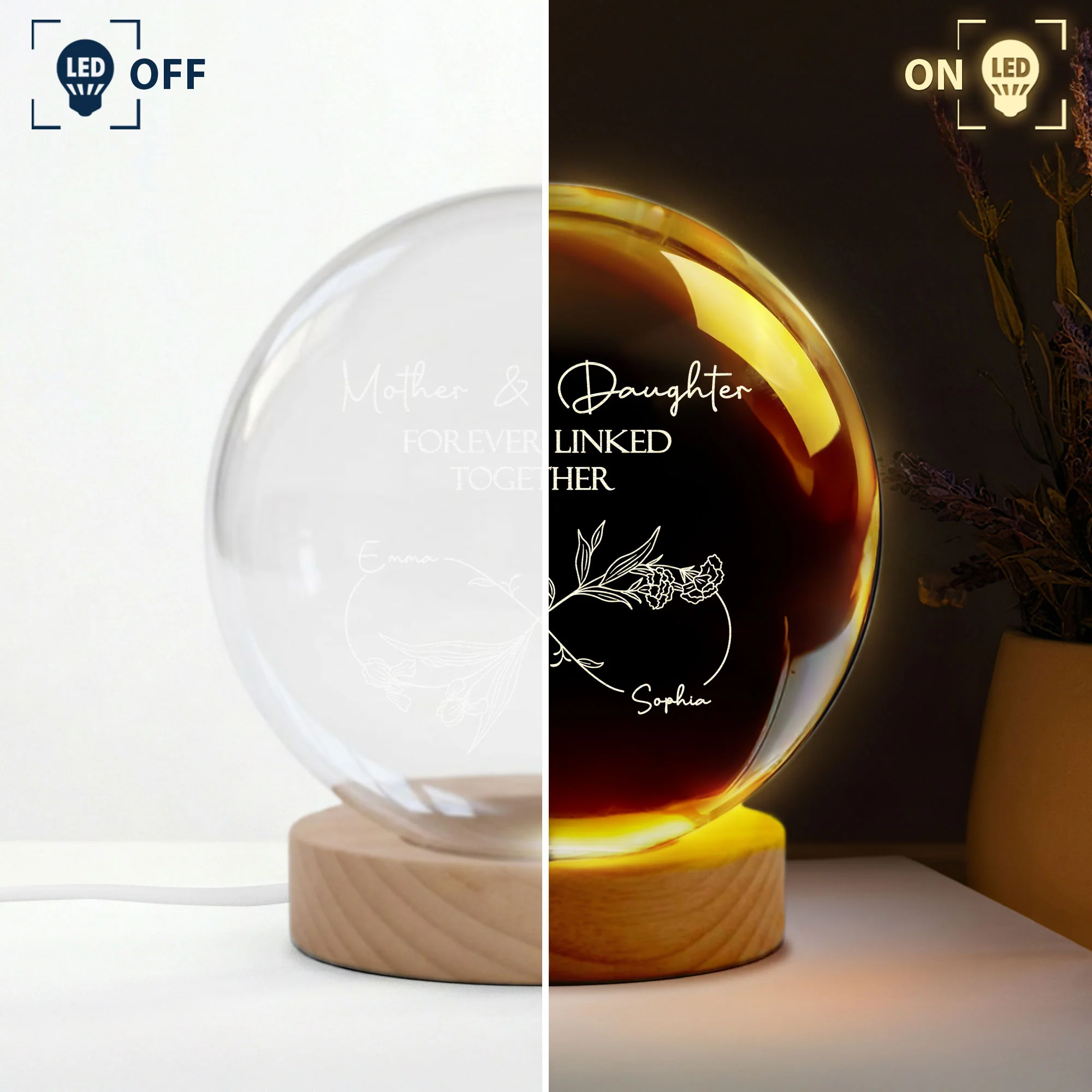 Mother & Daughter Forever Linked Together - Personalized Night Light - Image 3