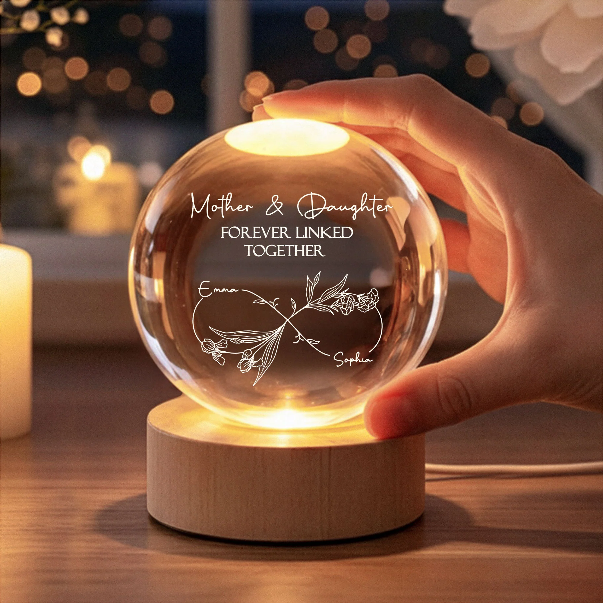 Mother & Daughter Forever Linked Together - Personalized Night Light - Image 4
