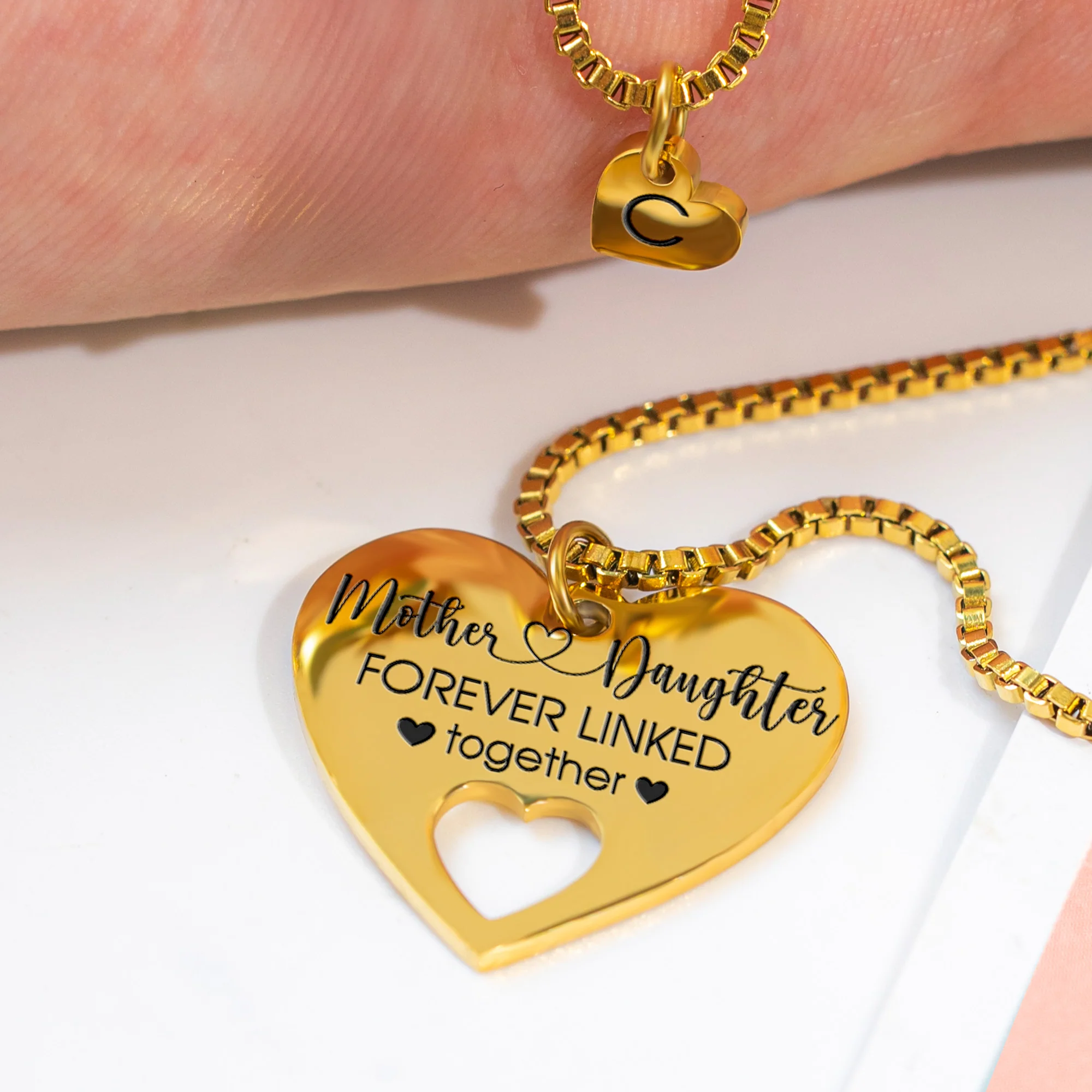 Mother & Daughter Forever Linked Together - Personalized Puzzle Heart Necklace Set - Image 2