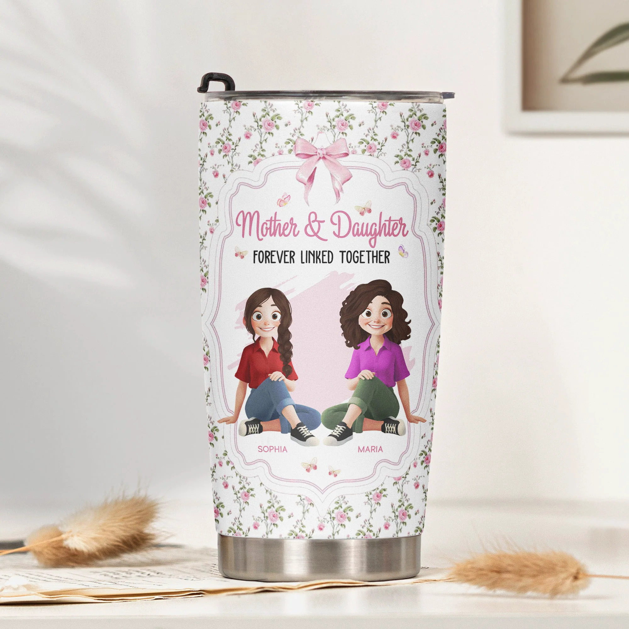 Mother & Daughter Forever Linked Together - Personalized Tumbler Cup