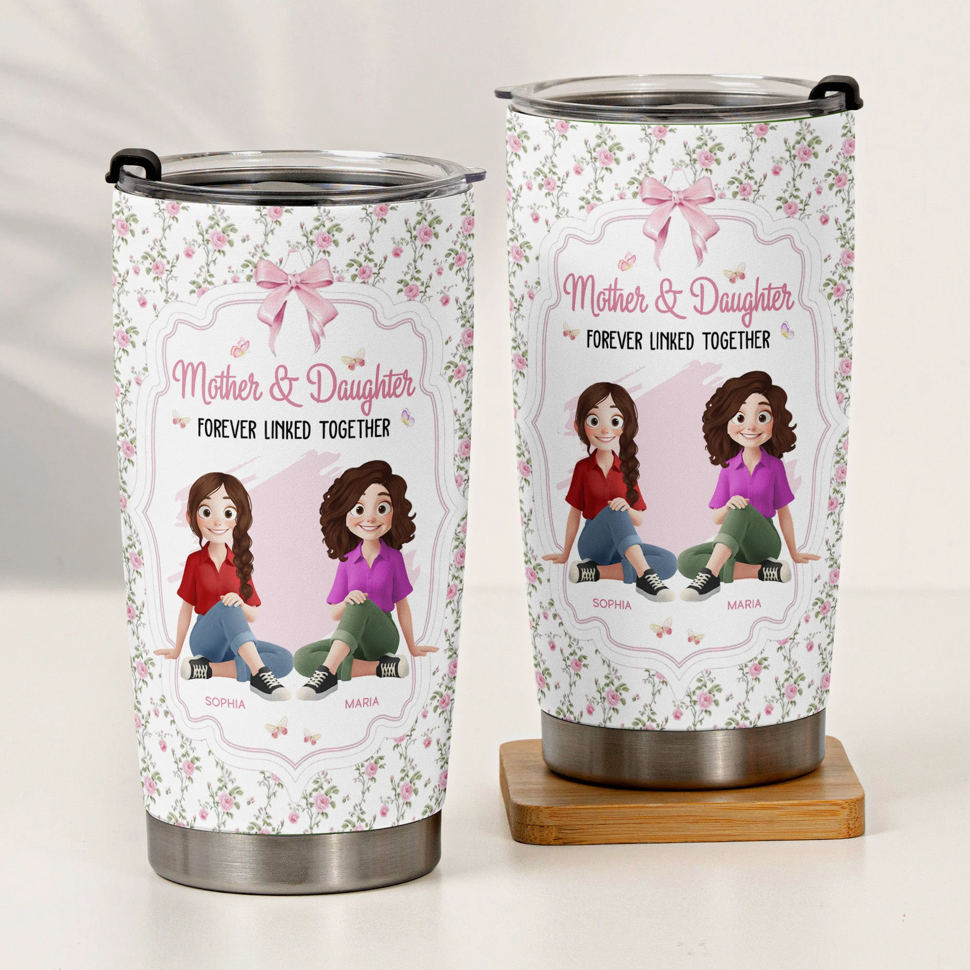 Mother & Daughter Forever Linked Together - Personalized Tumbler Cup - Image 2