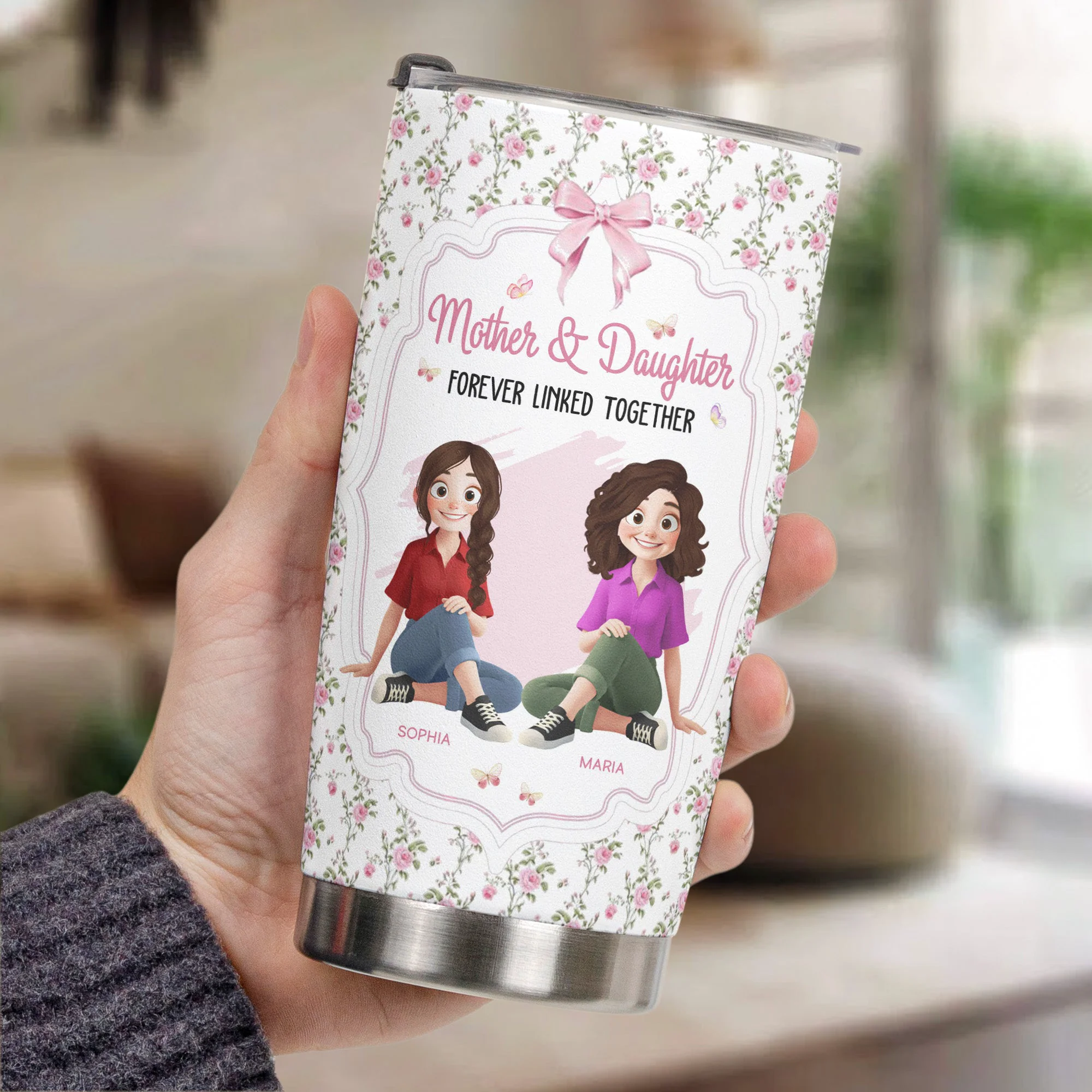 Mother & Daughter Forever Linked Together - Personalized Tumbler Cup - Image 3