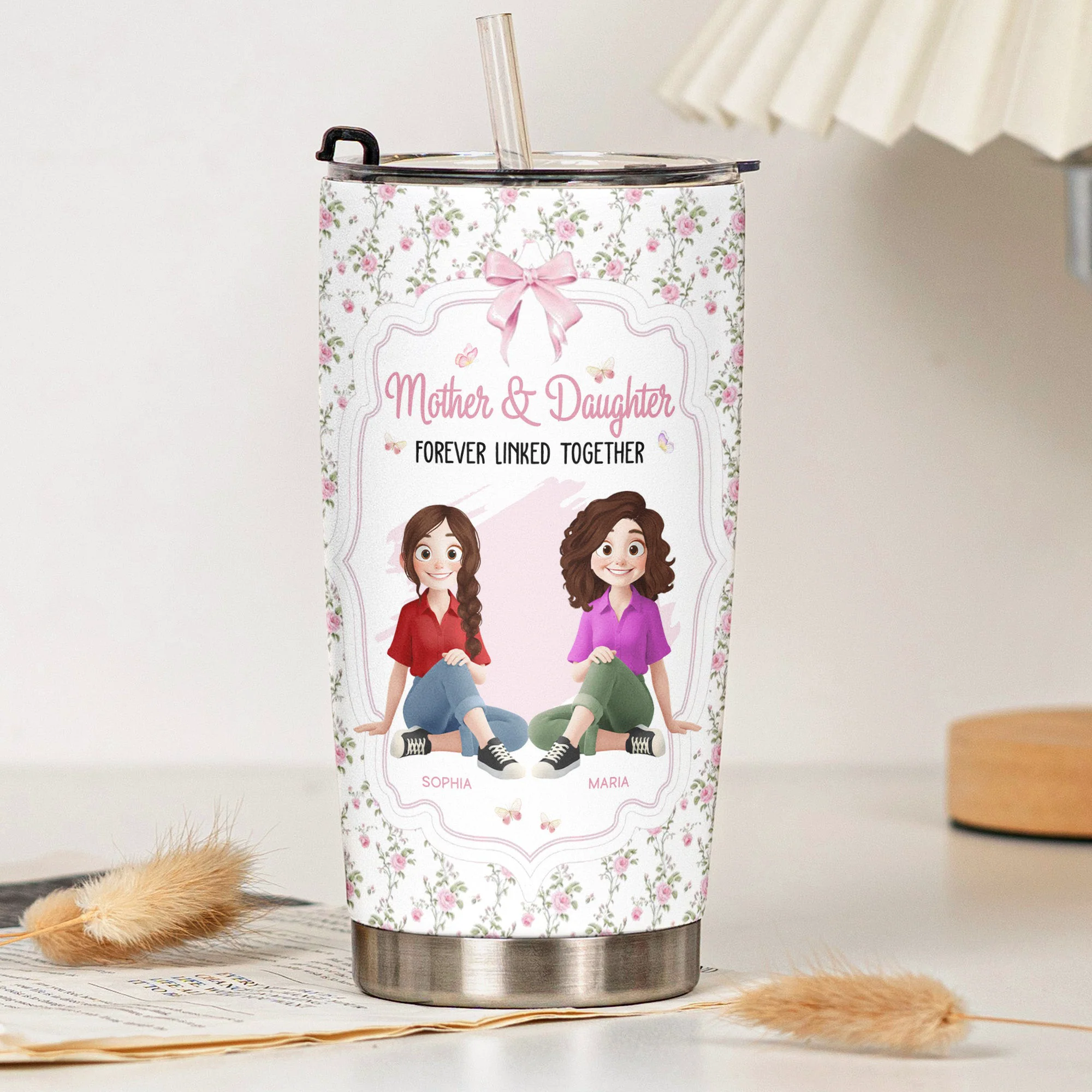 Mother & Daughter Forever Linked Together - Personalized Tumbler Cup - Image 4