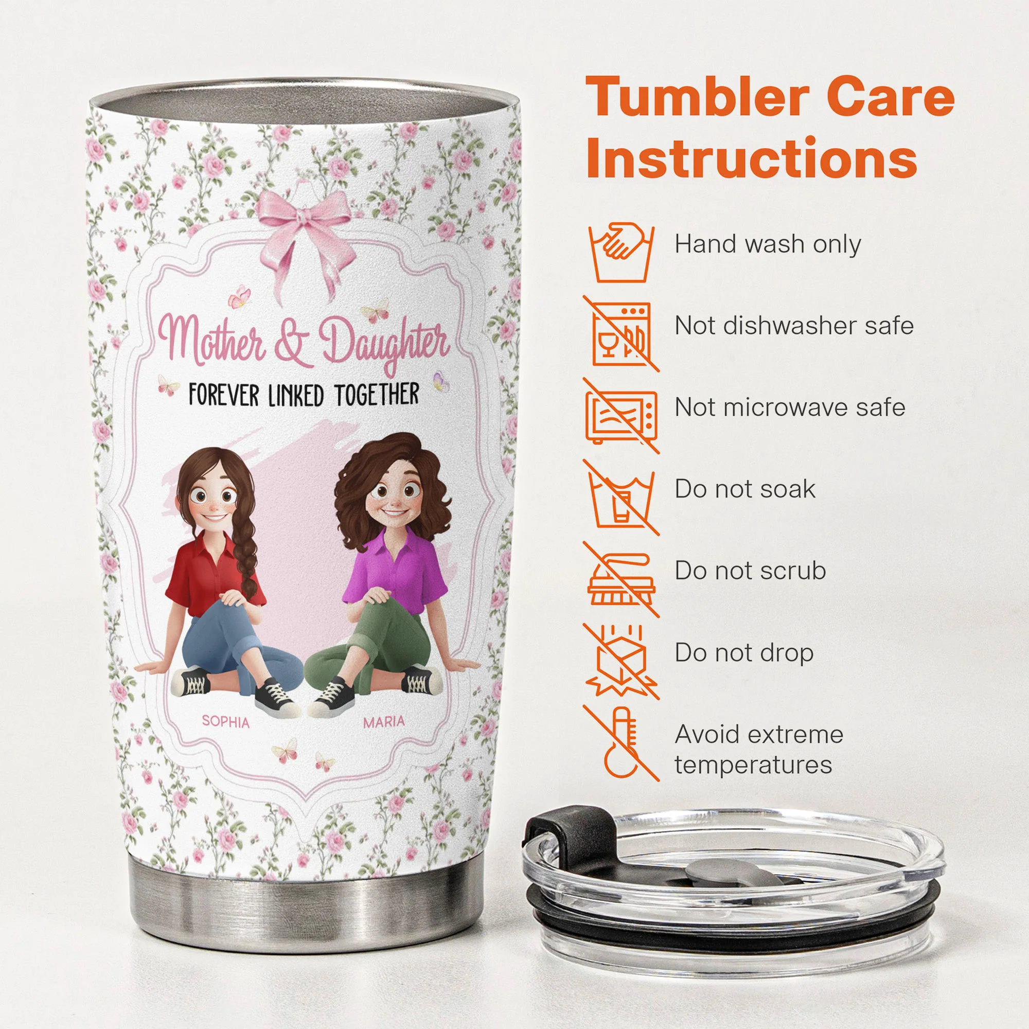 Mother & Daughter Forever Linked Together - Personalized Tumbler Cup - Image 5