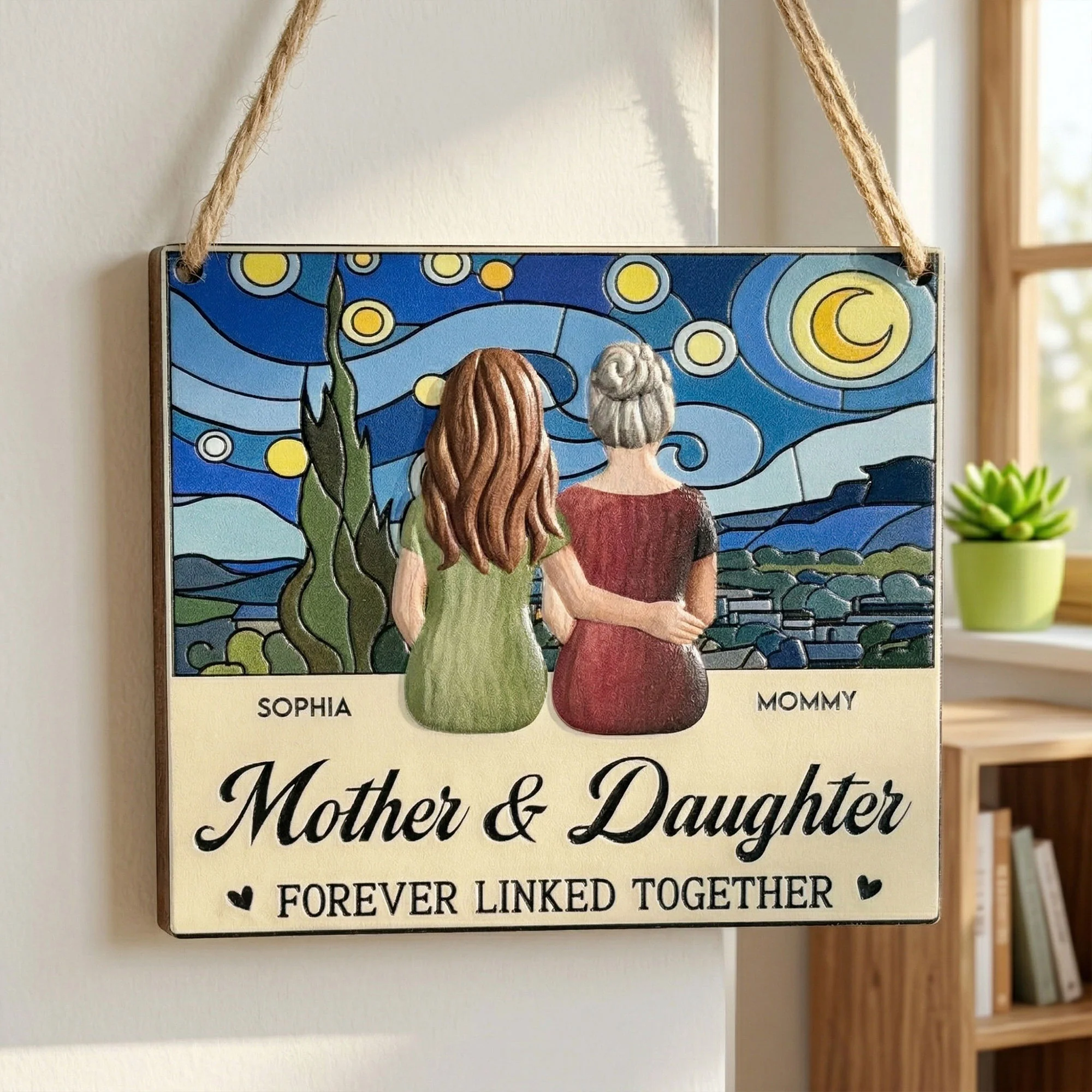 Mother & Daughter Forever Linked Together - Personalized Wood Sign - Image 3