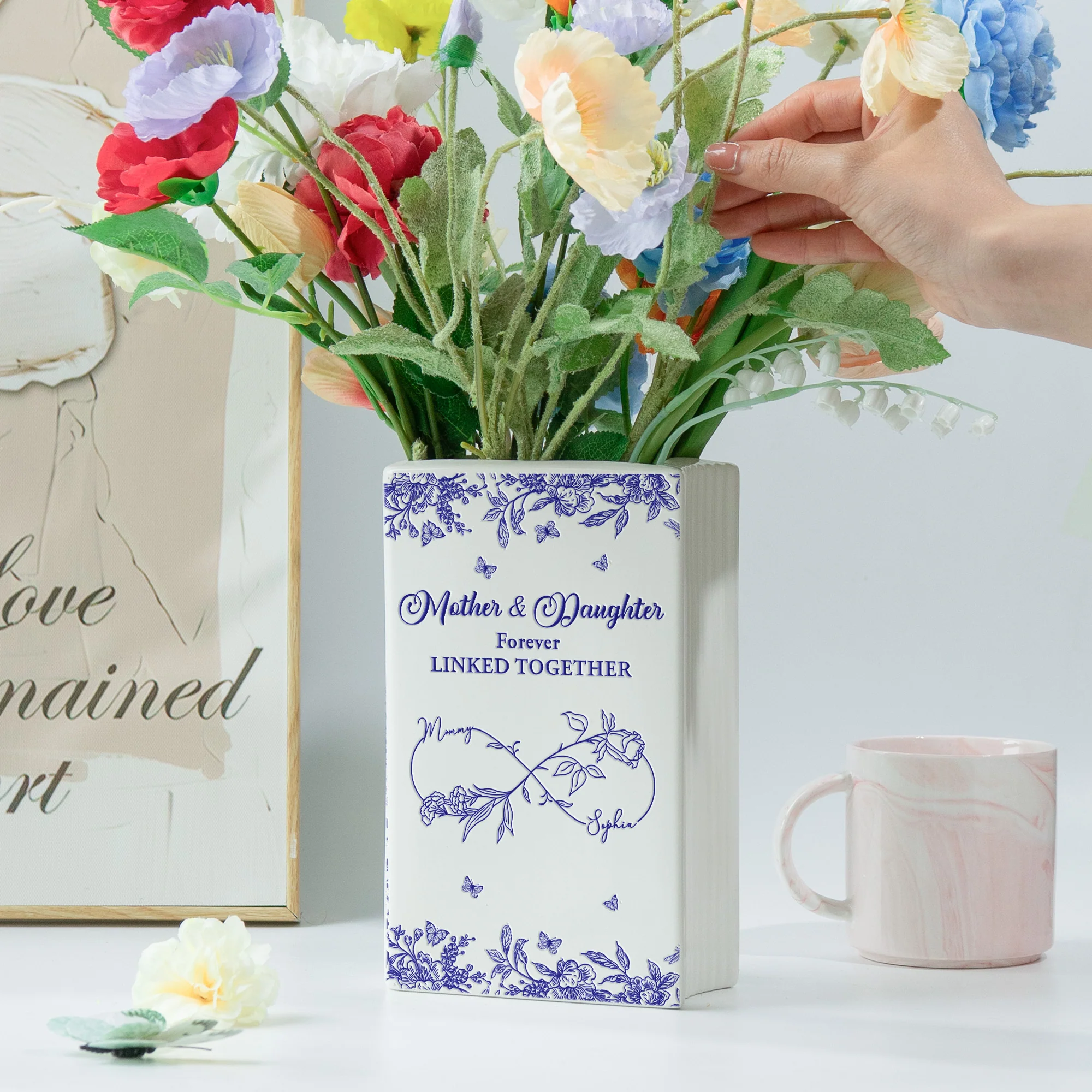 Mother & Daughter Forever Linked Together Toile De Jouy Style - Personalized Vase - Image 4