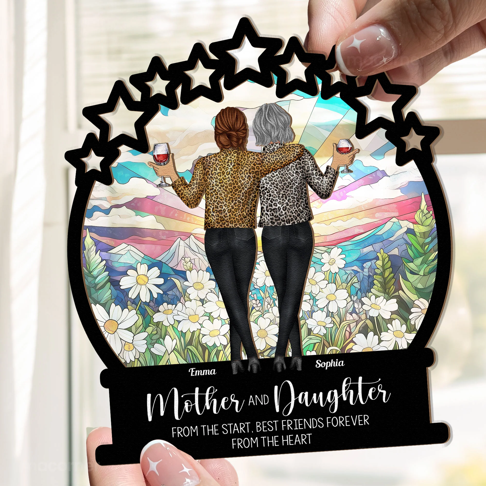 Mother & Daughter Gift - BFF From The Heart - Personalized Window Hanging Suncatcher Ornament - Image 3