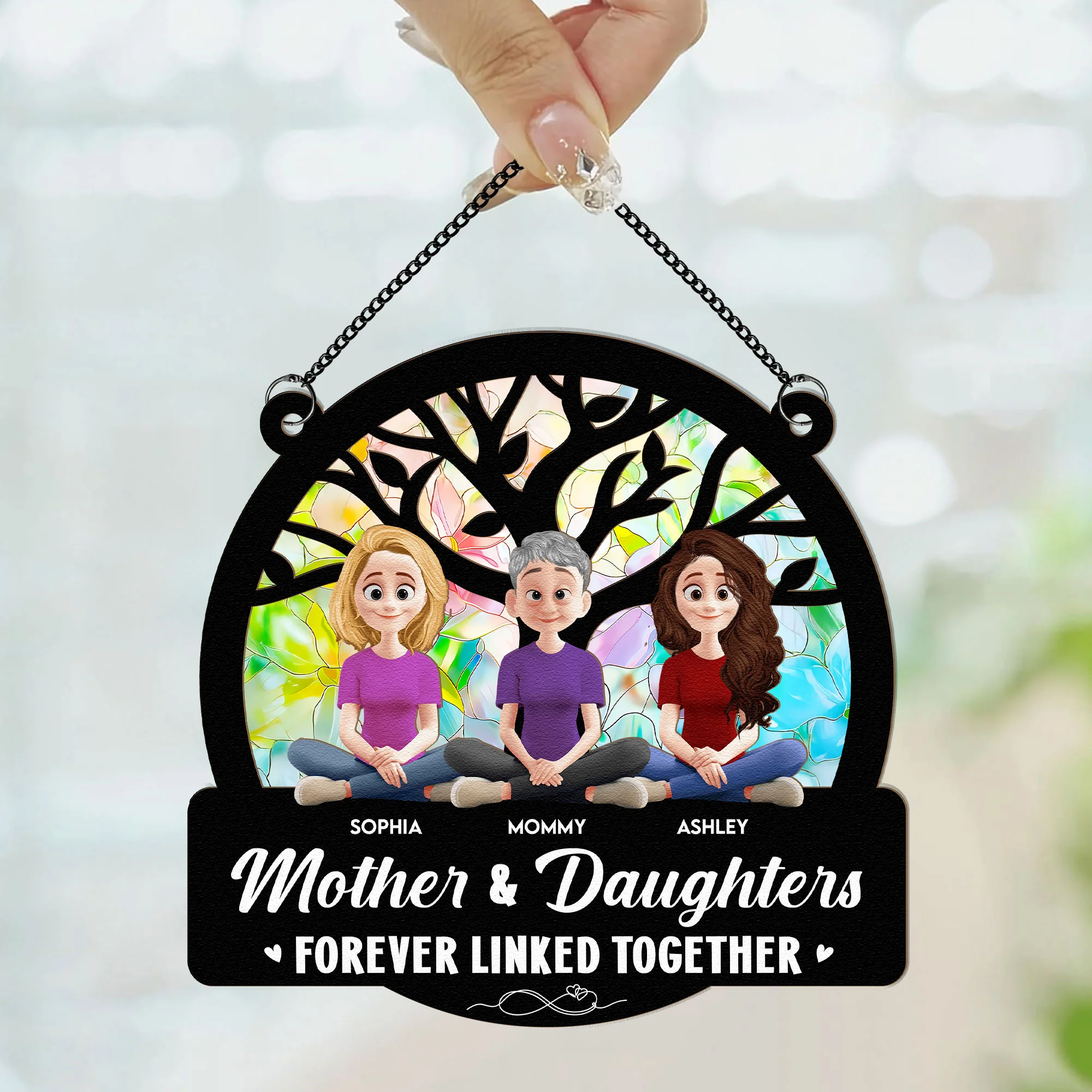 Mother & Daughter - Linked Together - Personalized Window Hanging Suncatcher Ornament - Image 2